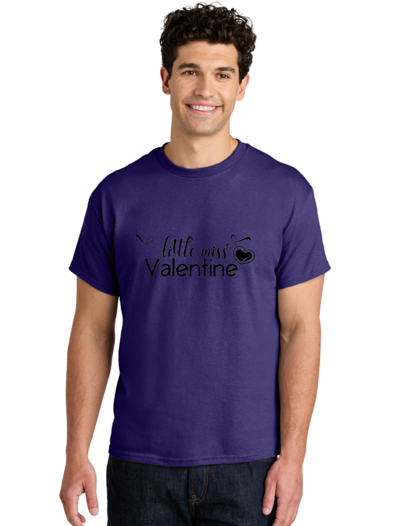 Little-Miss-Valentine Men'S Graphic Tee, 100% Cotton, Comfortable Casual Summer Wear, Machine Washable, Valentine'S Day Graphic, Little Miss Valentine Text, Heart Decoration, Love Symbol, Black Font, Cute Design, Valentine'S Day Cards, Aac958 8