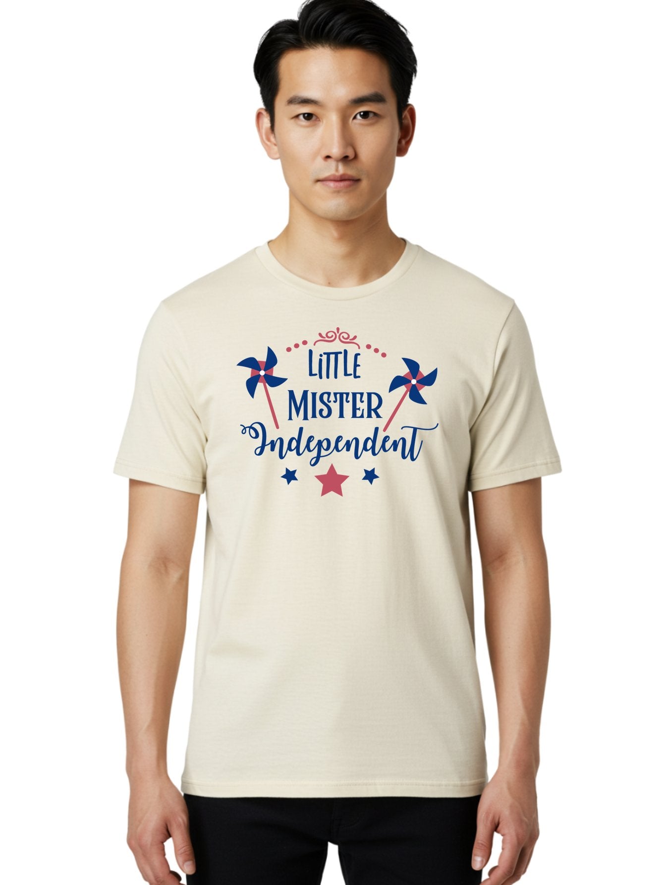Little-Mister-Independent Men'S Graphic Tee, 100% Cotton, Comfortable Casual Summer Wear, Machine Washable, Independence, Little Mister, Children'S Party, Birthday Celebration, Pink And Blue Decorations, Star Symbols, Pinwheel Graphics, Aac959 29