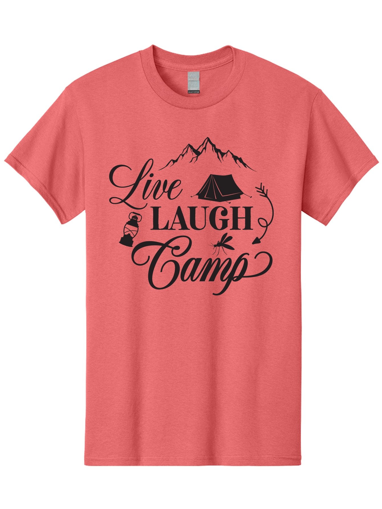 Live-Laugh-Camp Men'S Graphic Tee, 100% Cotton, Comfortable Casual Summer Wear, Machine Washable, Camping Adventure, Outdoor Fun, Tent, Mountains, Lantern, Mosquito, Campfire, Nature Escape, Wilderness Experience, Outdoor Recreation Aac961 9