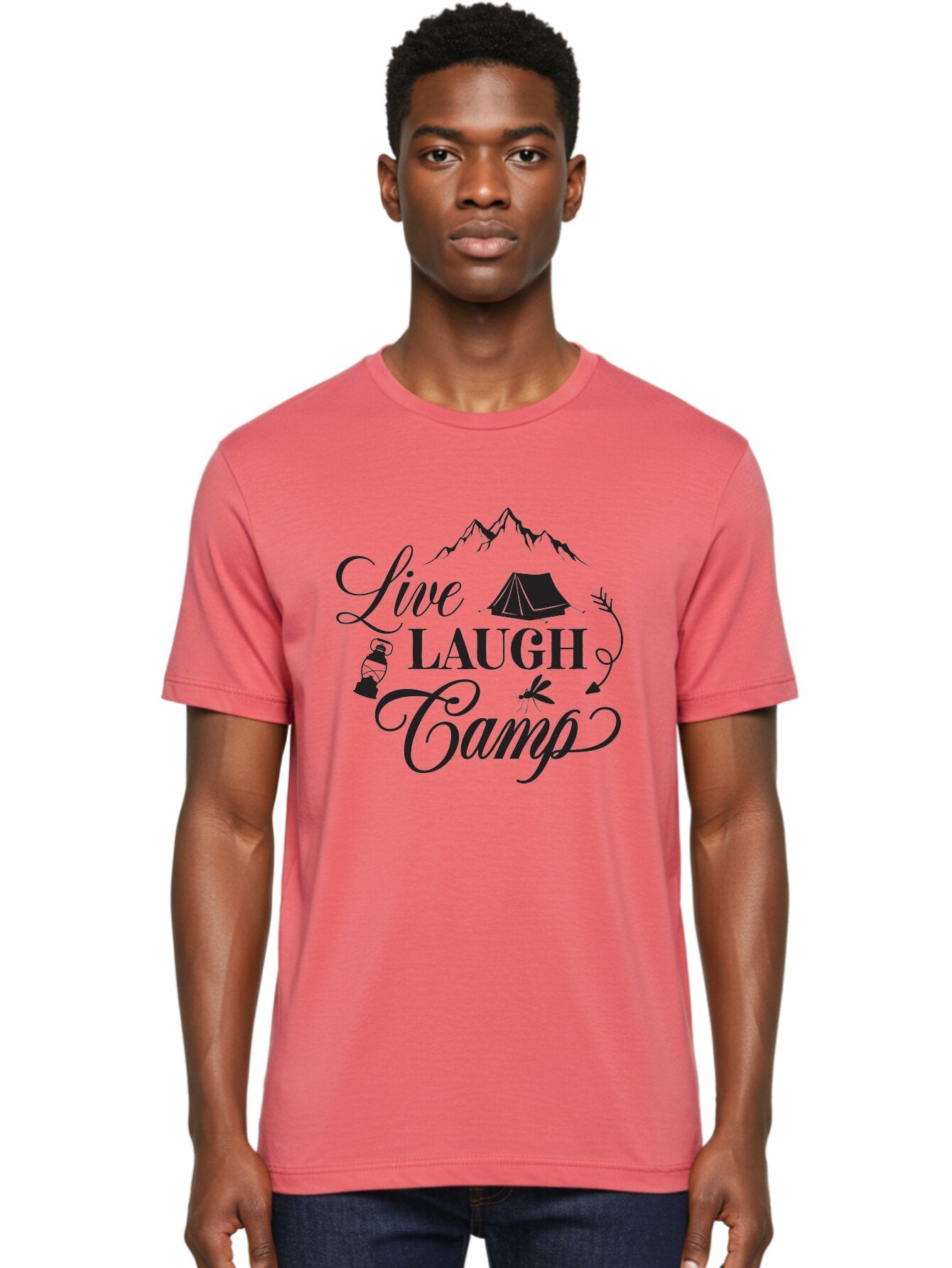 Live-Laugh-Camp Men'S Graphic Tee, 100% Cotton, Comfortable Casual Summer Wear, Machine Washable, Camping Adventure, Outdoor Fun, Tent, Mountains, Lantern, Mosquito, Campfire, Nature Escape, Wilderness Experience, Outdoor Recreation Aac961 26