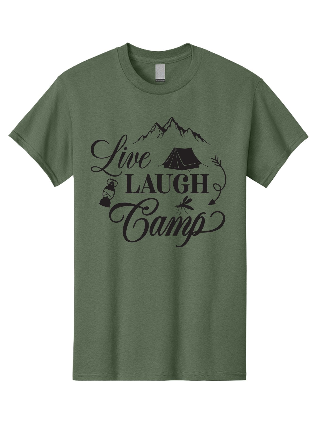Live-Laugh-Camp Men'S Graphic Tee, 100% Cotton, Comfortable Casual Summer Wear, Machine Washable, Camping Adventure, Outdoor Fun, Tent, Mountains, Lantern, Mosquito, Campfire, Nature Escape, Wilderness Experience, Outdoor Recreation Aac961
