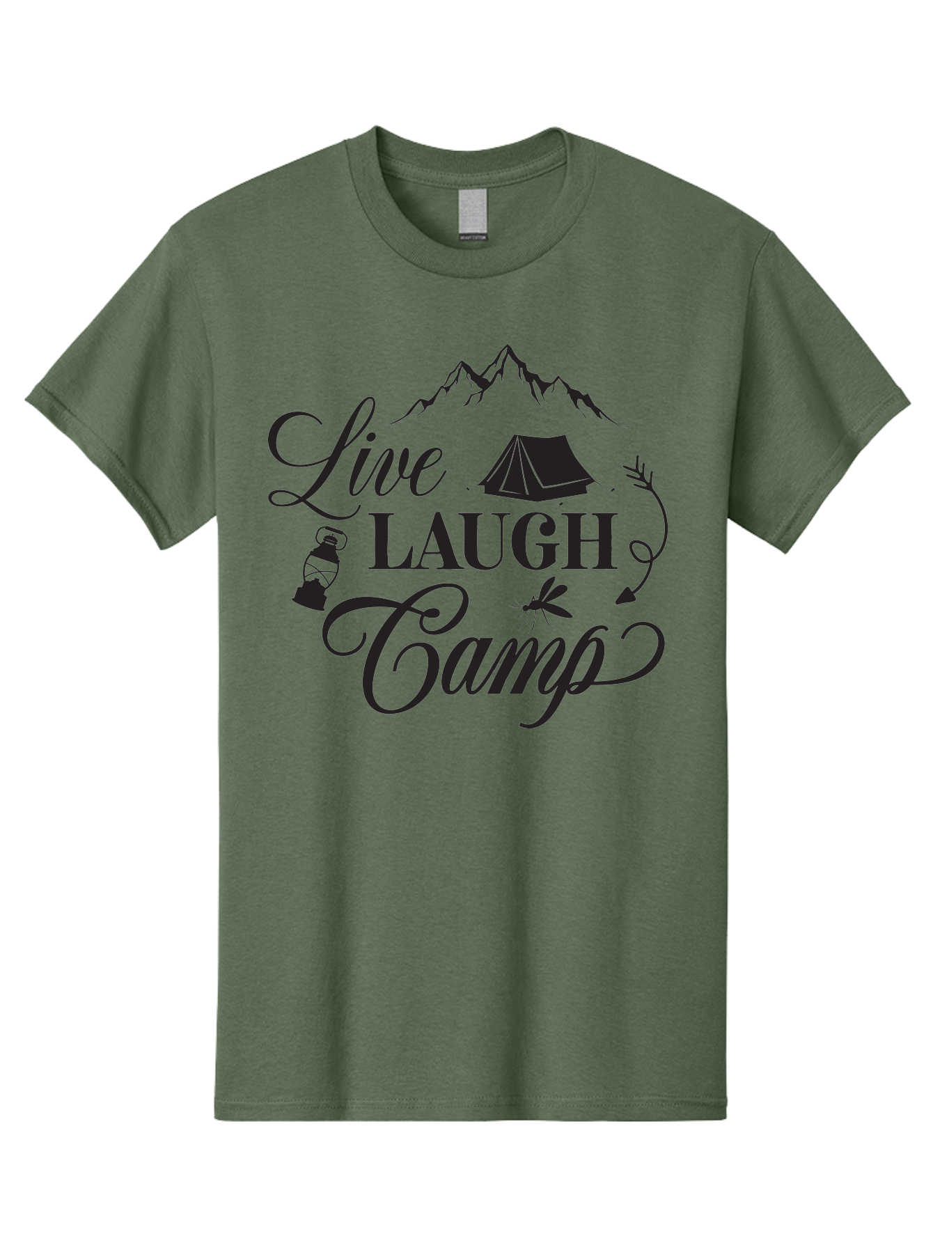 Live-Laugh-Camp Men'S Graphic Tee, 100% Cotton, Comfortable Casual Summer Wear, Machine Washable, Camping Adventure, Outdoor Fun, Tent, Mountains, Lantern, Mosquito, Campfire, Nature Escape, Wilderness Experience, Outdoor Recreation Aac961 19