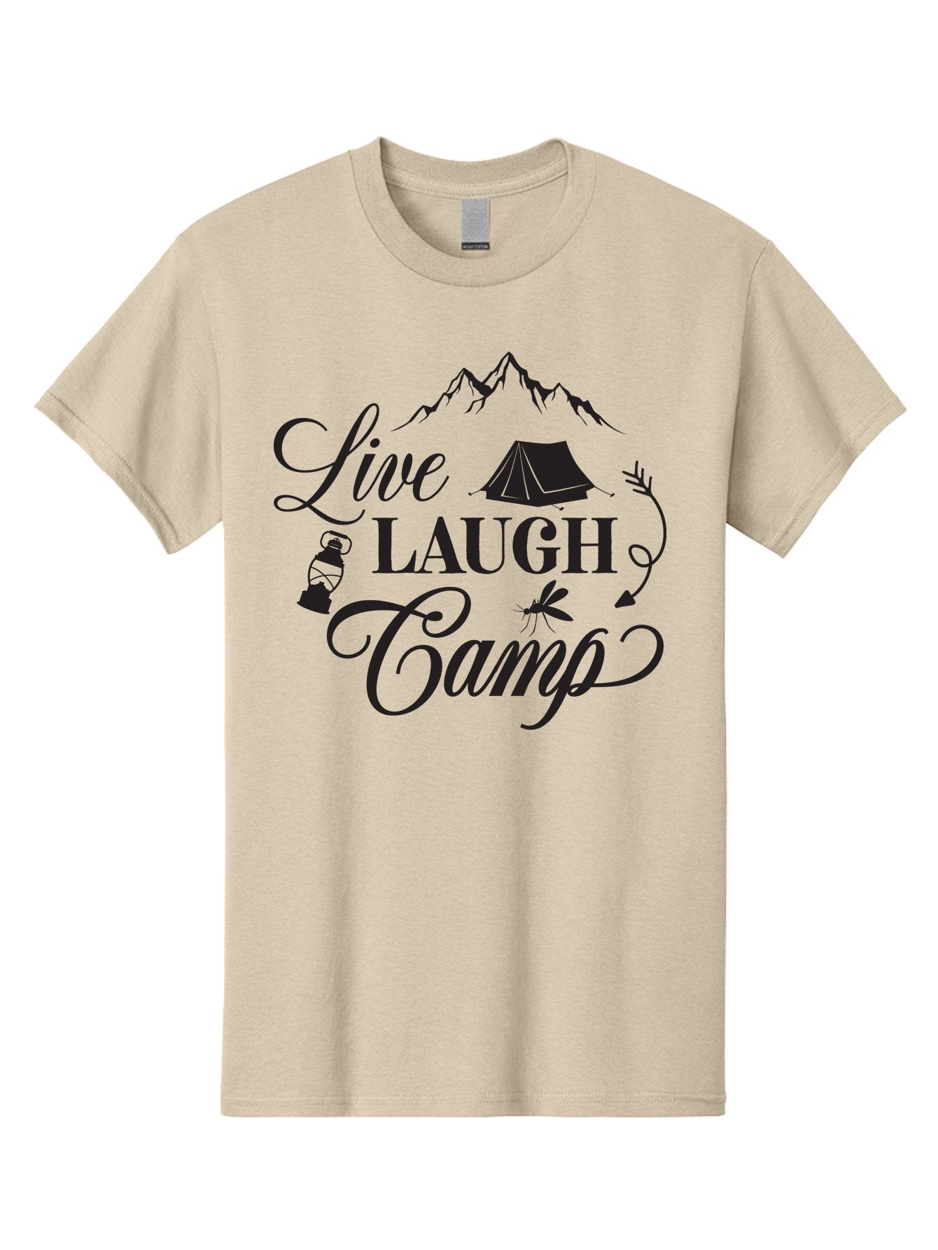 Live-Laugh-Camp Men'S Graphic Tee, 100% Cotton, Comfortable Casual Summer Wear, Machine Washable, Camping Adventure, Outdoor Fun, Tent, Mountains, Lantern, Mosquito, Campfire, Nature Escape, Wilderness Experience, Outdoor Recreation Aac961 14