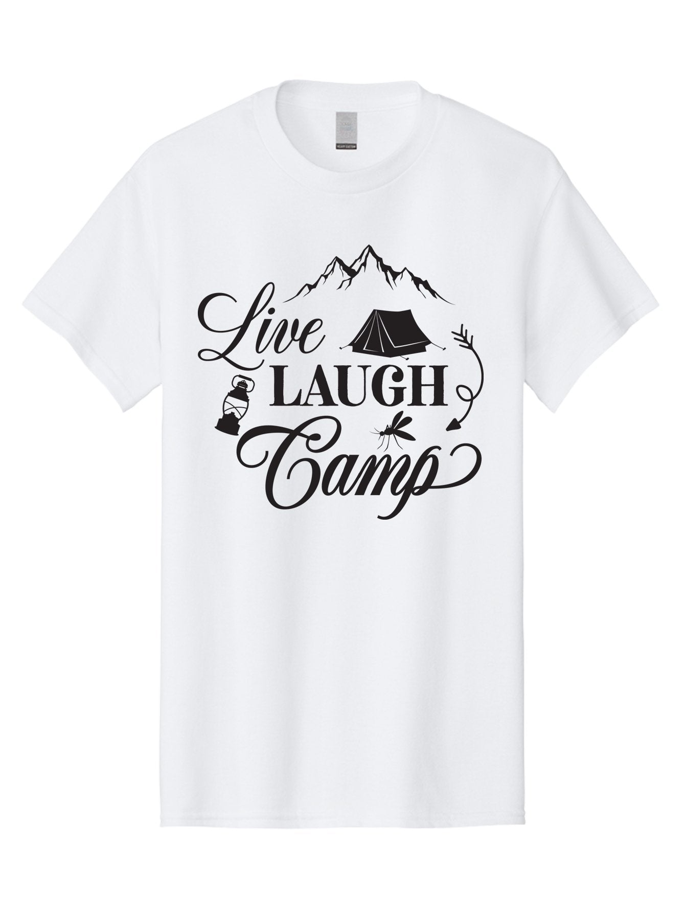Live-Laugh-Camp Men'S Graphic Tee, 100% Cotton, Comfortable Casual Summer Wear, Machine Washable, Camping Adventure, Outdoor Fun, Tent, Mountains, Lantern, Mosquito, Campfire, Nature Escape, Wilderness Experience, Outdoor Recreation Aac961 10