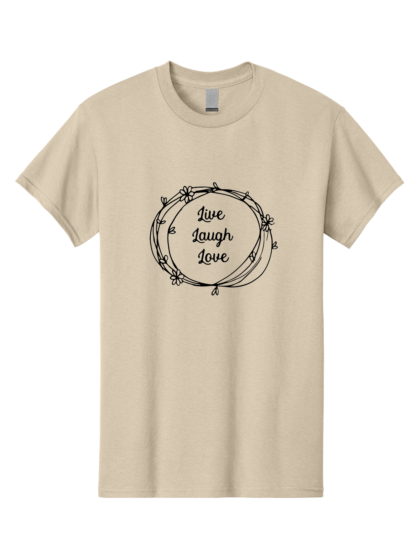Live-Laugh-Love Men'S Graphic Tee, 100% Cotton, Comfortable Casual Summer Wear, Machine Washable, Inspirational Quote, Motivational Phrase, Floral Wreath, Black Illustration, Live Laugh Love, Positive Vibes, Happiness, Joy, Love, Aac962 27