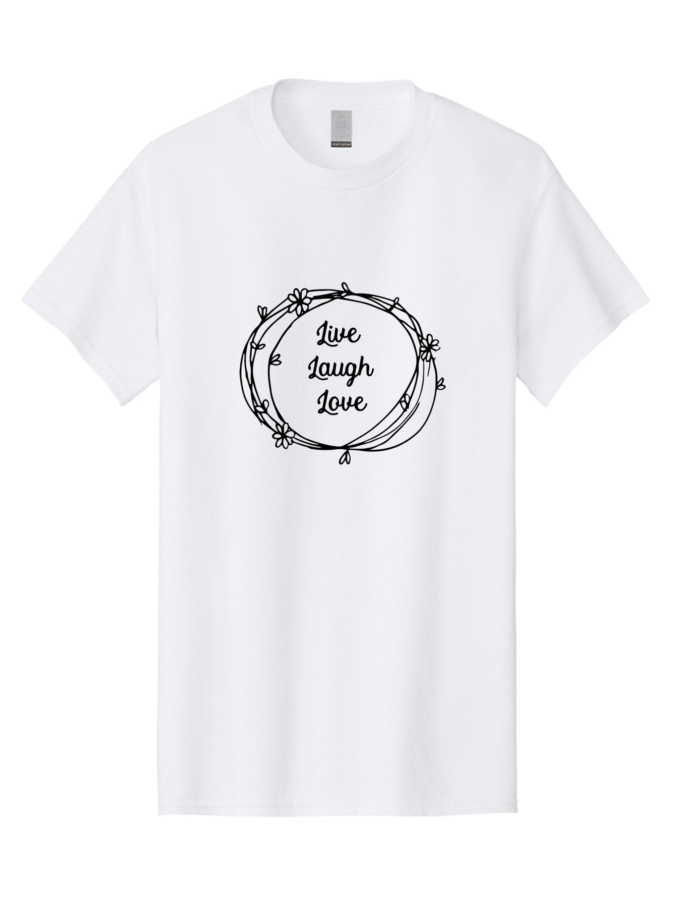 Live-Laugh-Love Men'S Graphic Tee, 100% Cotton, Comfortable Casual Summer Wear, Machine Washable, Inspirational Quote, Motivational Phrase, Floral Wreath, Black Illustration, Live Laugh Love, Positive Vibes, Happiness, Joy, Love, Aac962 8