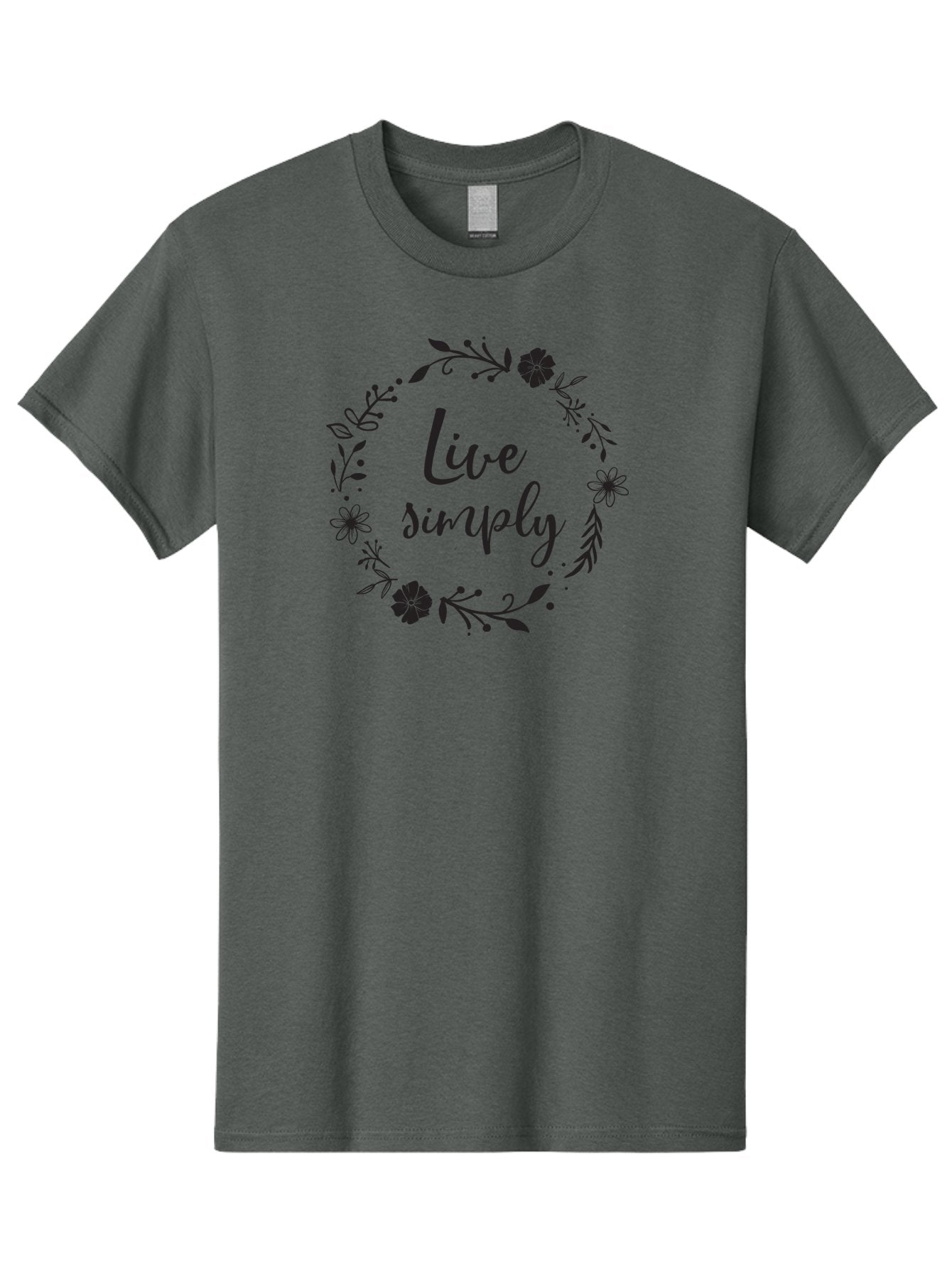 Live-Simply Men'S Graphic Tee, 100% Cotton, Comfortable Casual Summer Wear, Machine Washable, Floral Wreath, Inspiring Quote, Simple Living, Minimalist Lifestyle, Motivational Message, Black Ink, Elegant Script, Flowers And Leaves Aac964 6