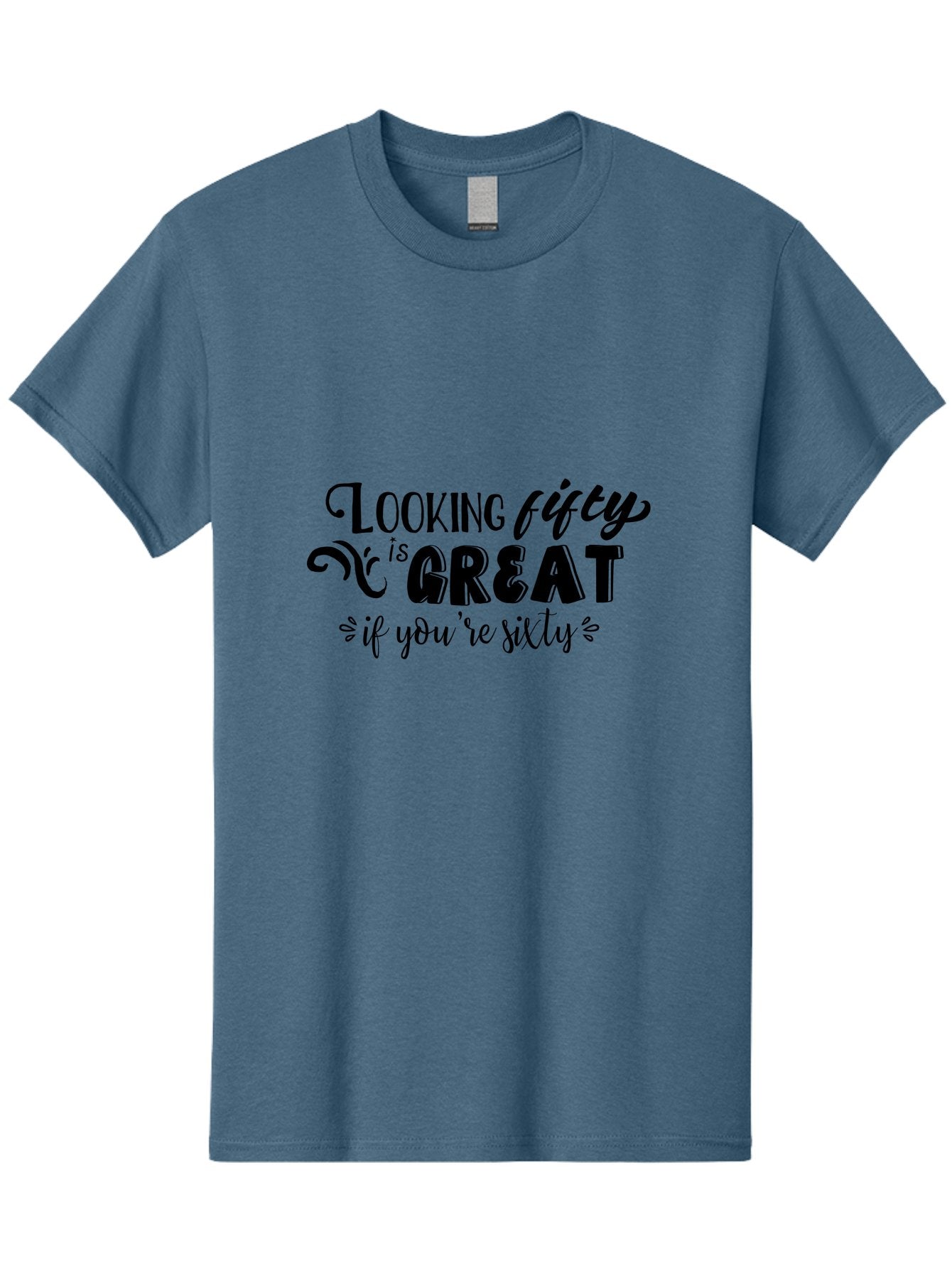 Looking-Fifty-Is-Great Men'S Graphic Tee, 100% Cotton, Comfortable Casual Summer Wear, Machine Washable, Funny Quote, Humorous Saying, Birthday Wishes, Funny T-Shirt, Sarcastic Humor, Age Is Just A Number, Witty Remarks, Playful Phrases Aac966 3