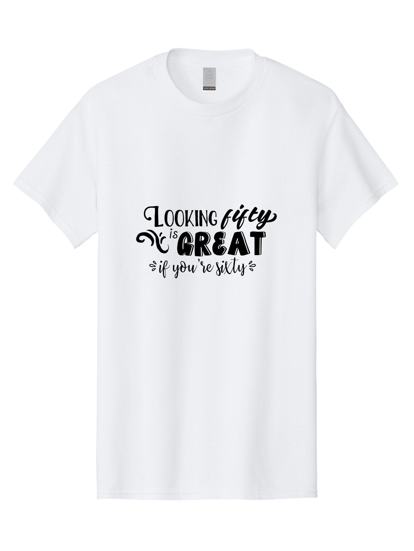 Looking-Fifty-Is-Great Men'S Graphic Tee, 100% Cotton, Comfortable Casual Summer Wear, Machine Washable, Funny Quote, Humorous Saying, Birthday Wishes, Funny T-Shirt, Sarcastic Humor, Age Is Just A Number, Witty Remarks, Playful Phrases Aac966 4