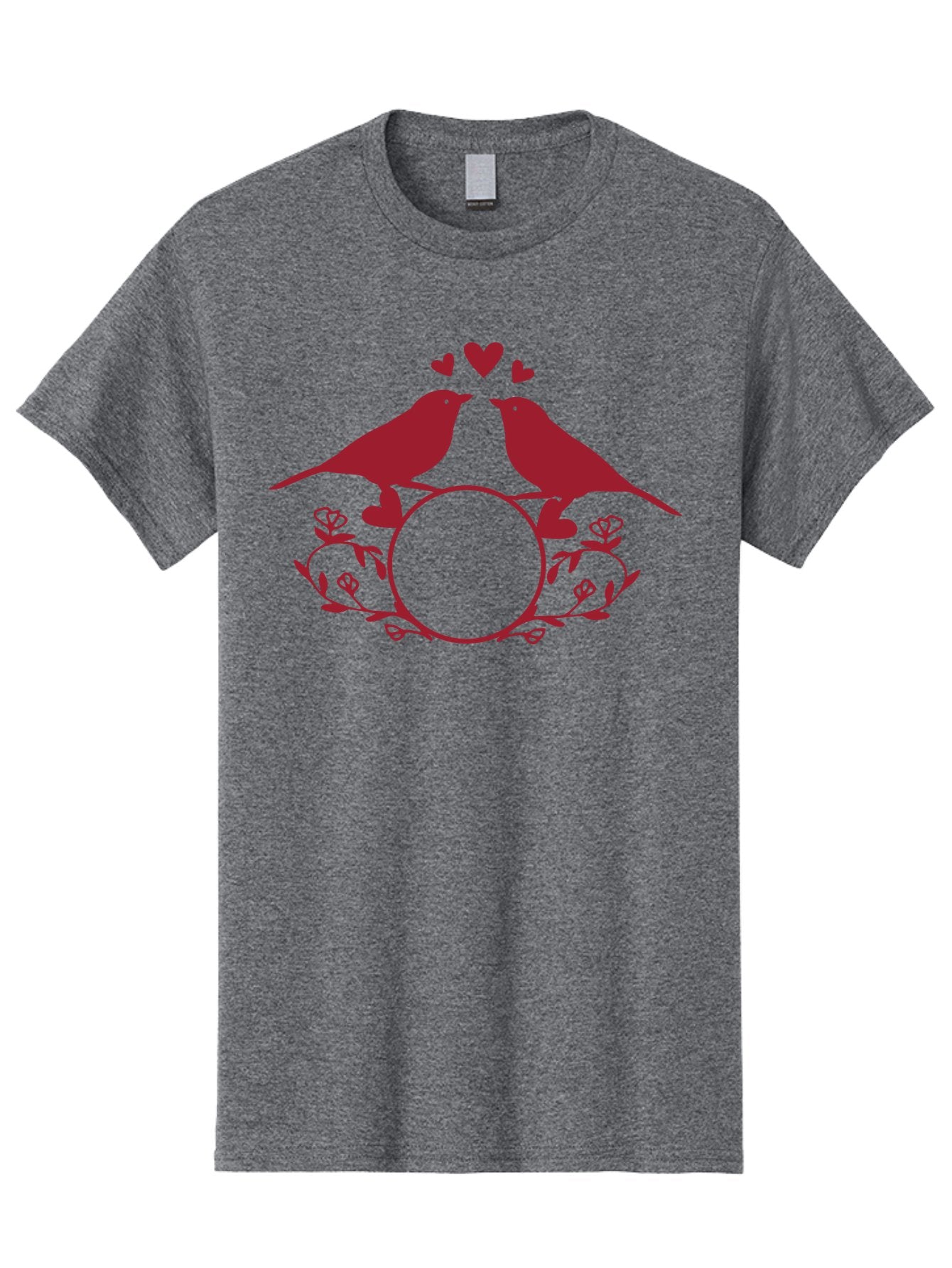 Love-Birds-1 Men'S Graphic Tee, 100% Cotton, Comfortable Casual Summer Wear, Machine Washable, Lovebirds Perched On Branch, Kissing, Surrounded By Hearts, Floral Wreath, Love Symbol, Romance, Tender Moment, Sweethearts, Couple Love Aac971
