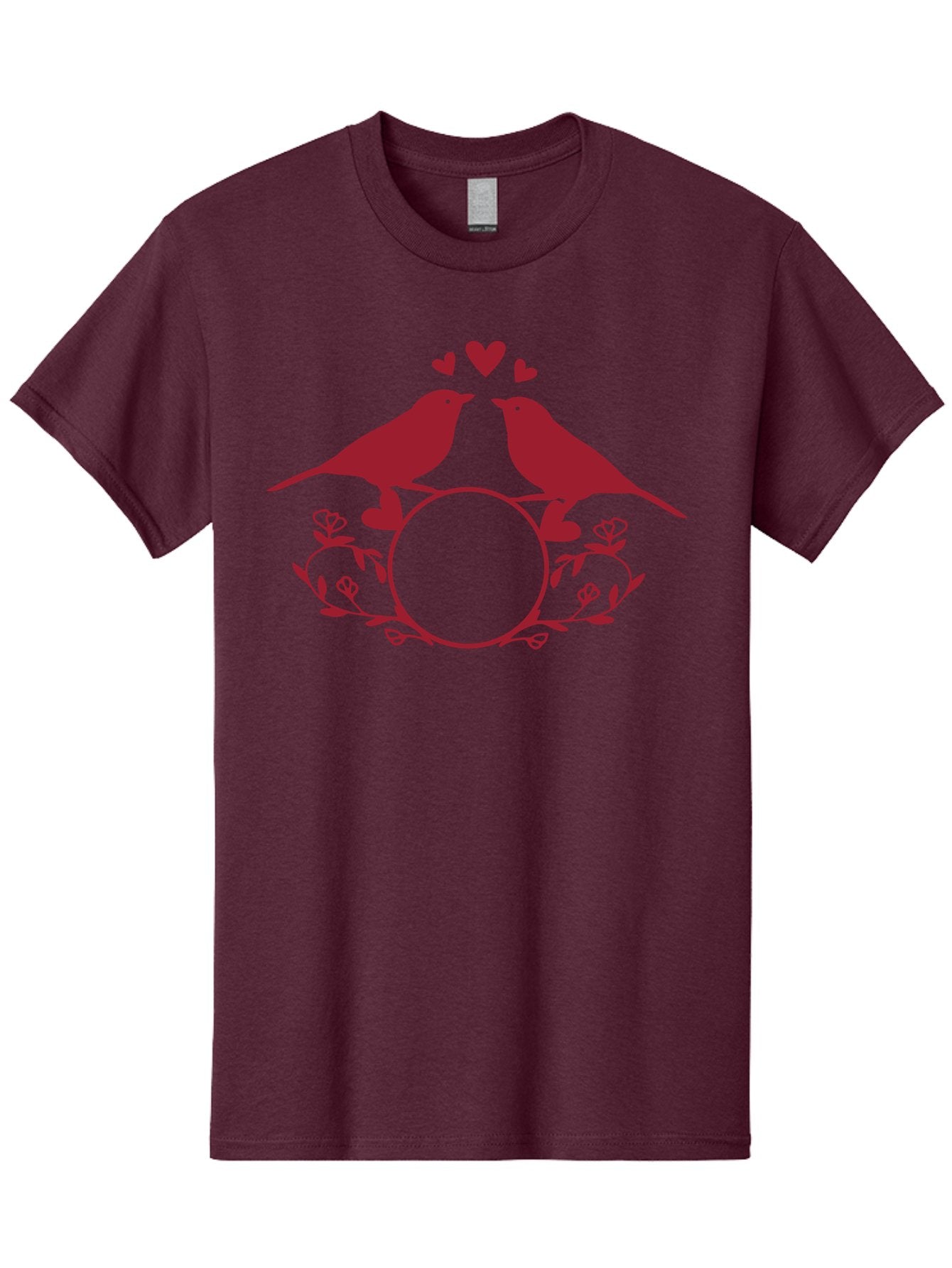 Love-Birds-1 Men'S Graphic Tee, 100% Cotton, Comfortable Casual Summer Wear, Machine Washable, Lovebirds Perched On Branch, Kissing, Surrounded By Hearts, Floral Wreath, Love Symbol, Romance, Tender Moment, Sweethearts, Couple Love Aac971 6