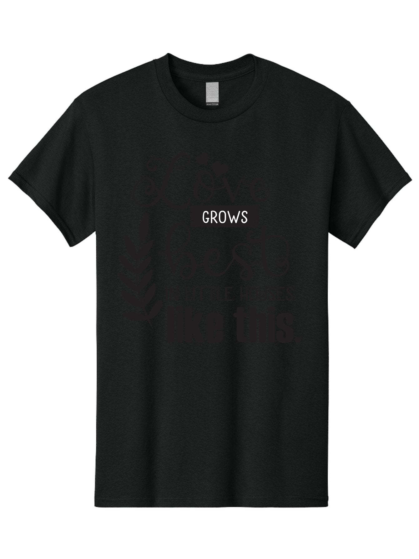 Love-Grows-Best Men'S Graphic Tee, 100% Cotton, Comfortable Casual Summer Wear, Machine Washable, Love Grows Best In Little Houses, Home Decor, Typography Art, Inspirational Quotes, Minimalist Design, Cozy Living, Leaf Motifs Aac973 3