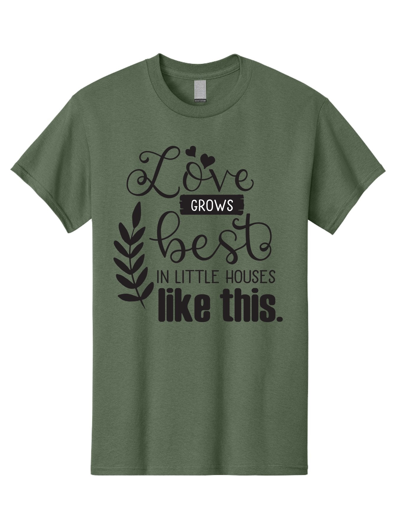 Love-Grows-Best Men'S Graphic Tee, 100% Cotton, Comfortable Casual Summer Wear, Machine Washable, Love Grows Best In Little Houses, Home Decor, Typography Art, Inspirational Quotes, Minimalist Design, Cozy Living, Leaf Motifs Aac973