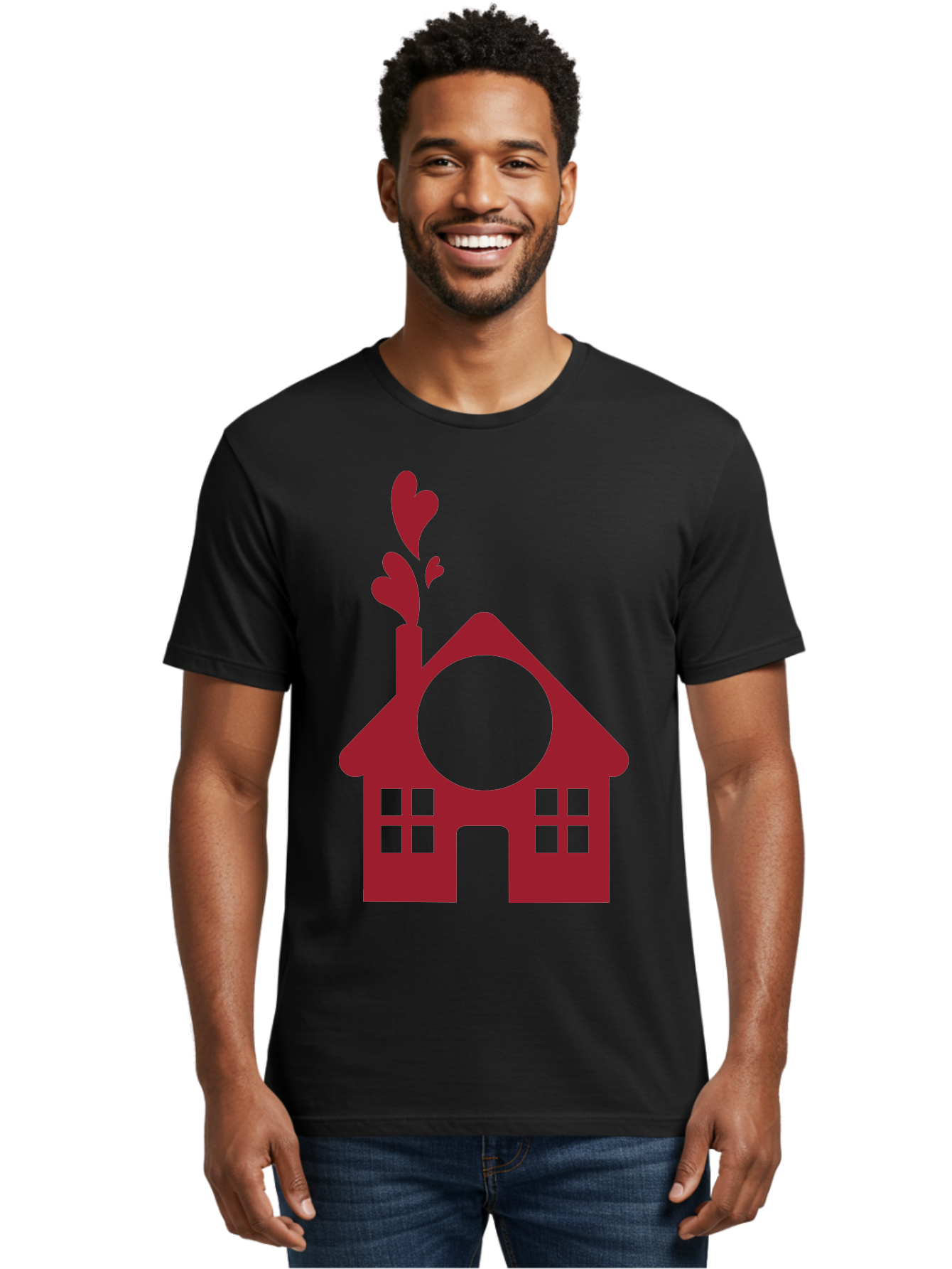 Love-Home Men'S Graphic Tee, 100% Cotton, Comfortable Casual Summer Wear, Machine Washable, Cozy Home, Red House, Heart Shaped Leaves, Chimney With Hearts, Simple Home Design, Modern House Illustration, Love Symbol, Heartwarming Home, Aac974 8