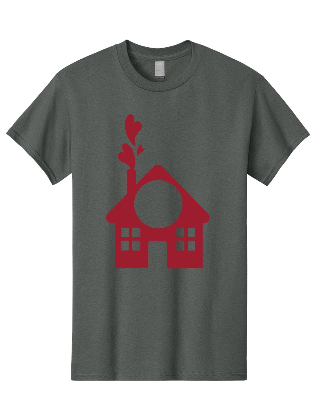 Love-Home Men'S Graphic Tee, 100% Cotton, Comfortable Casual Summer Wear, Machine Washable, Cozy Home, Red House, Heart Shaped Leaves, Chimney With Hearts, Simple Home Design, Modern House Illustration, Love Symbol, Heartwarming Home, Aac974 7