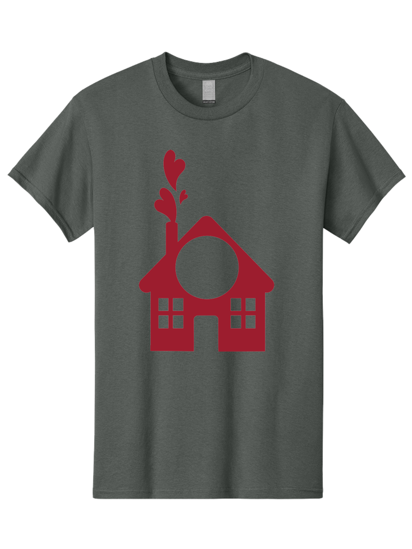 Love-Home Men'S Graphic Tee, 100% Cotton, Comfortable Casual Summer Wear, Machine Washable, Cozy Home, Red House, Heart Shaped Leaves, Chimney With Hearts, Simple Home Design, Modern House Illustration, Love Symbol, Heartwarming Home, Aac974 25