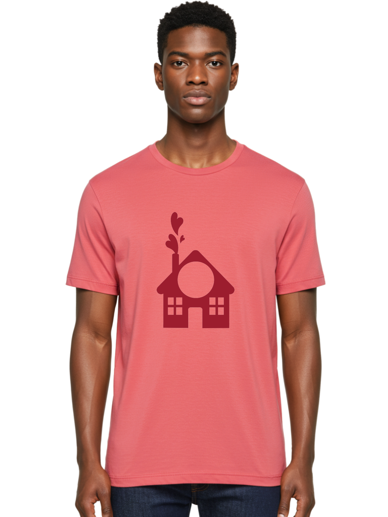 Love-Home Men'S Graphic Tee, 100% Cotton, Comfortable Casual Summer Wear, Machine Washable, Cozy Home, Red House, Heart Shaped Leaves, Chimney With Hearts, Simple Home Design, Modern House Illustration, Love Symbol, Heartwarming Home, Aac974 10