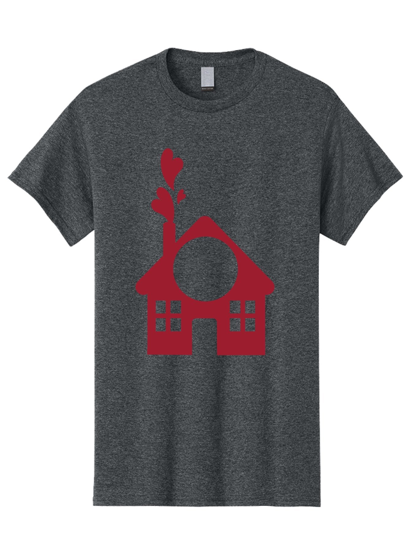 Love-Home Men'S Graphic Tee, 100% Cotton, Comfortable Casual Summer Wear, Machine Washable, Cozy Home, Red House, Heart Shaped Leaves, Chimney With Hearts, Simple Home Design, Modern House Illustration, Love Symbol, Heartwarming Home, Aac974