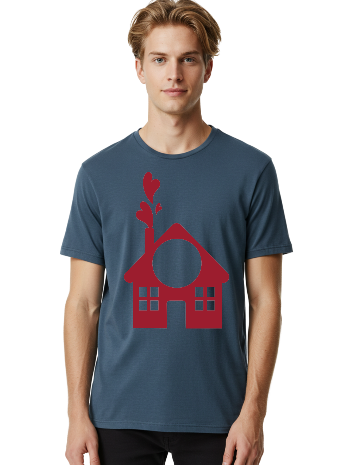 Love-Home Men'S Graphic Tee, 100% Cotton, Comfortable Casual Summer Wear, Machine Washable, Cozy Home, Red House, Heart Shaped Leaves, Chimney With Hearts, Simple Home Design, Modern House Illustration, Love Symbol, Heartwarming Home, Aac974 30