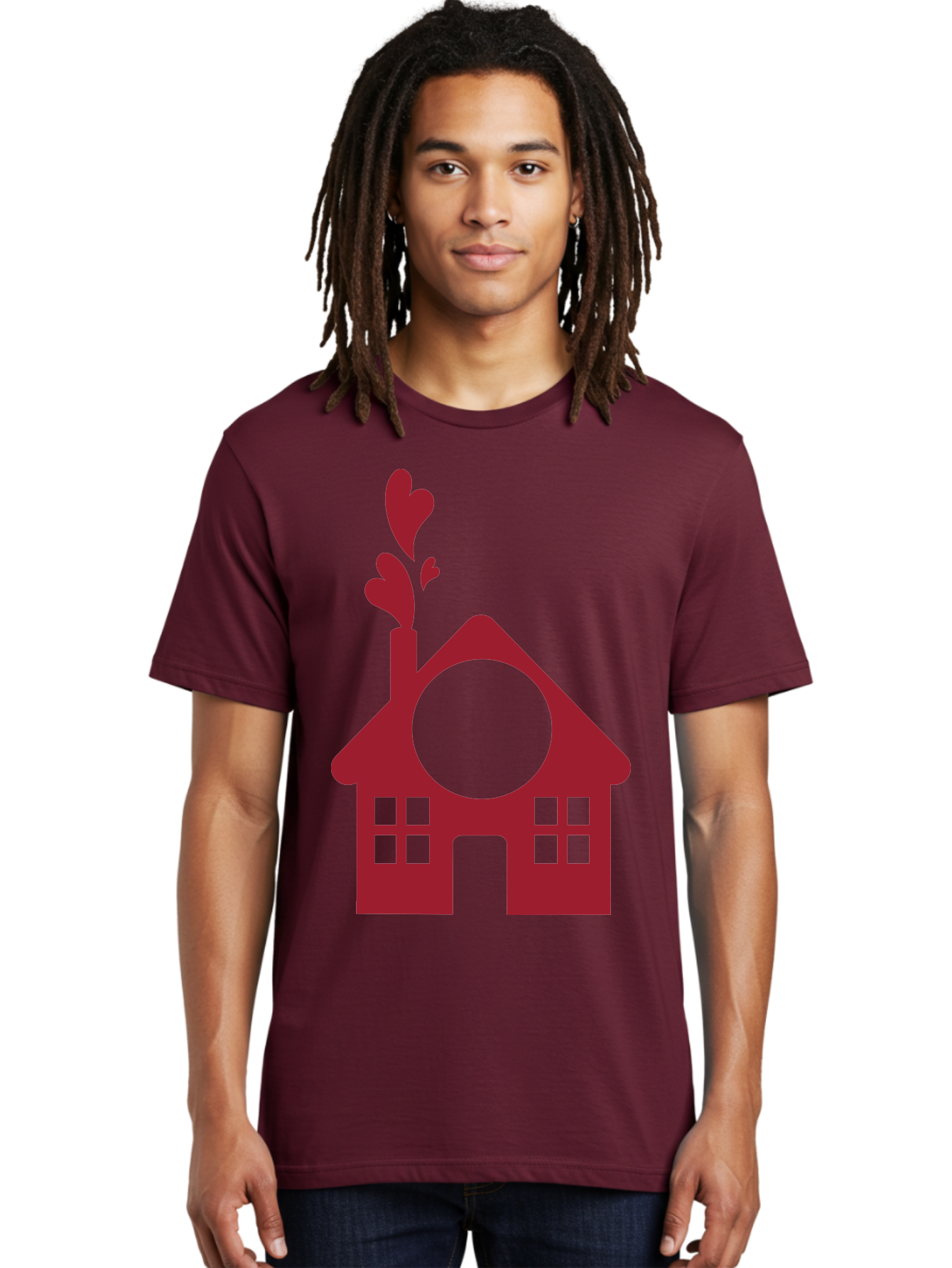 Love-Home Men'S Graphic Tee, 100% Cotton, Comfortable Casual Summer Wear, Machine Washable, Cozy Home, Red House, Heart Shaped Leaves, Chimney With Hearts, Simple Home Design, Modern House Illustration, Love Symbol, Heartwarming Home, Aac974 14