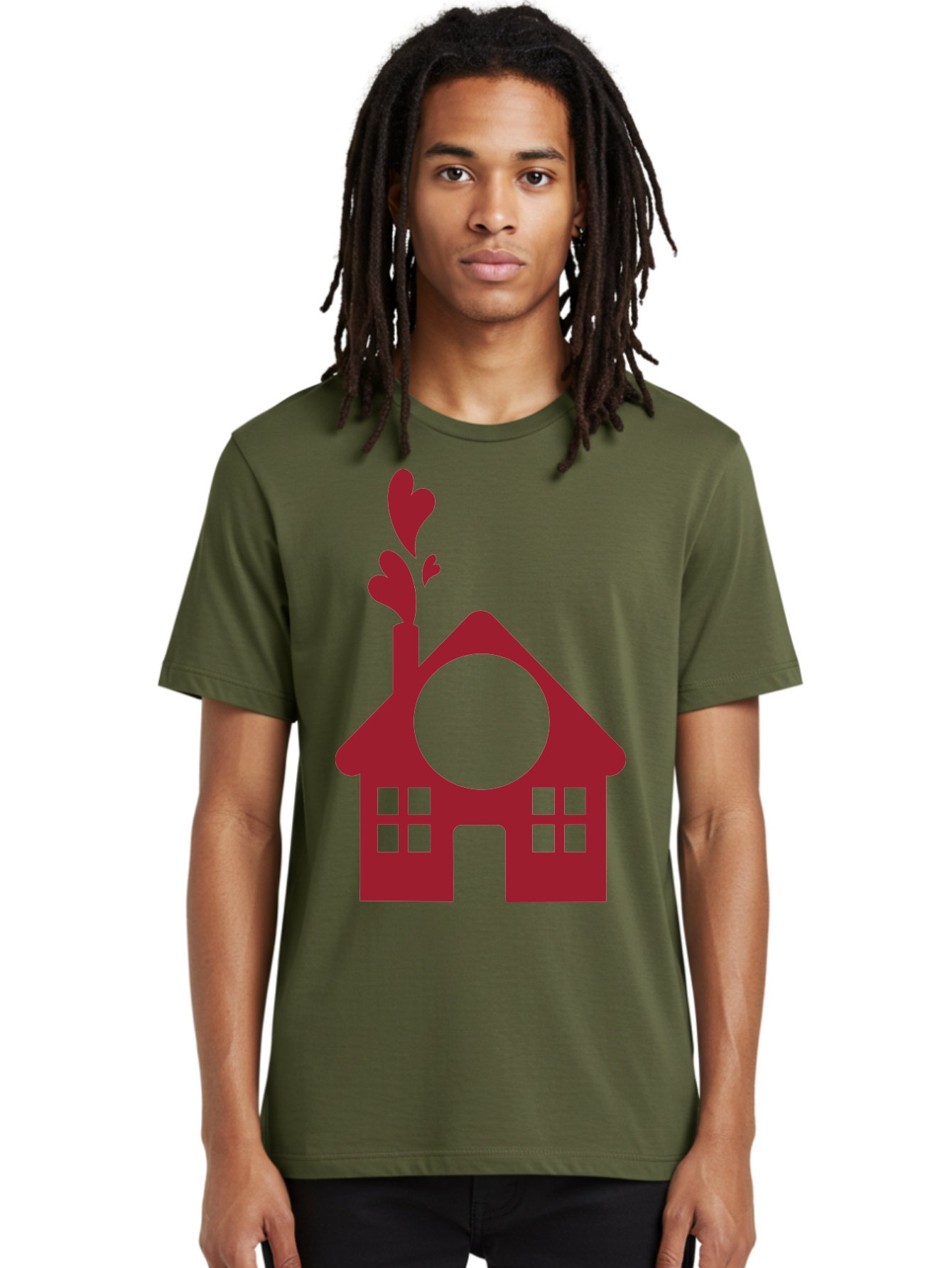 Love-Home Men'S Graphic Tee, 100% Cotton, Comfortable Casual Summer Wear, Machine Washable, Cozy Home, Red House, Heart Shaped Leaves, Chimney With Hearts, Simple Home Design, Modern House Illustration, Love Symbol, Heartwarming Home, Aac974 20