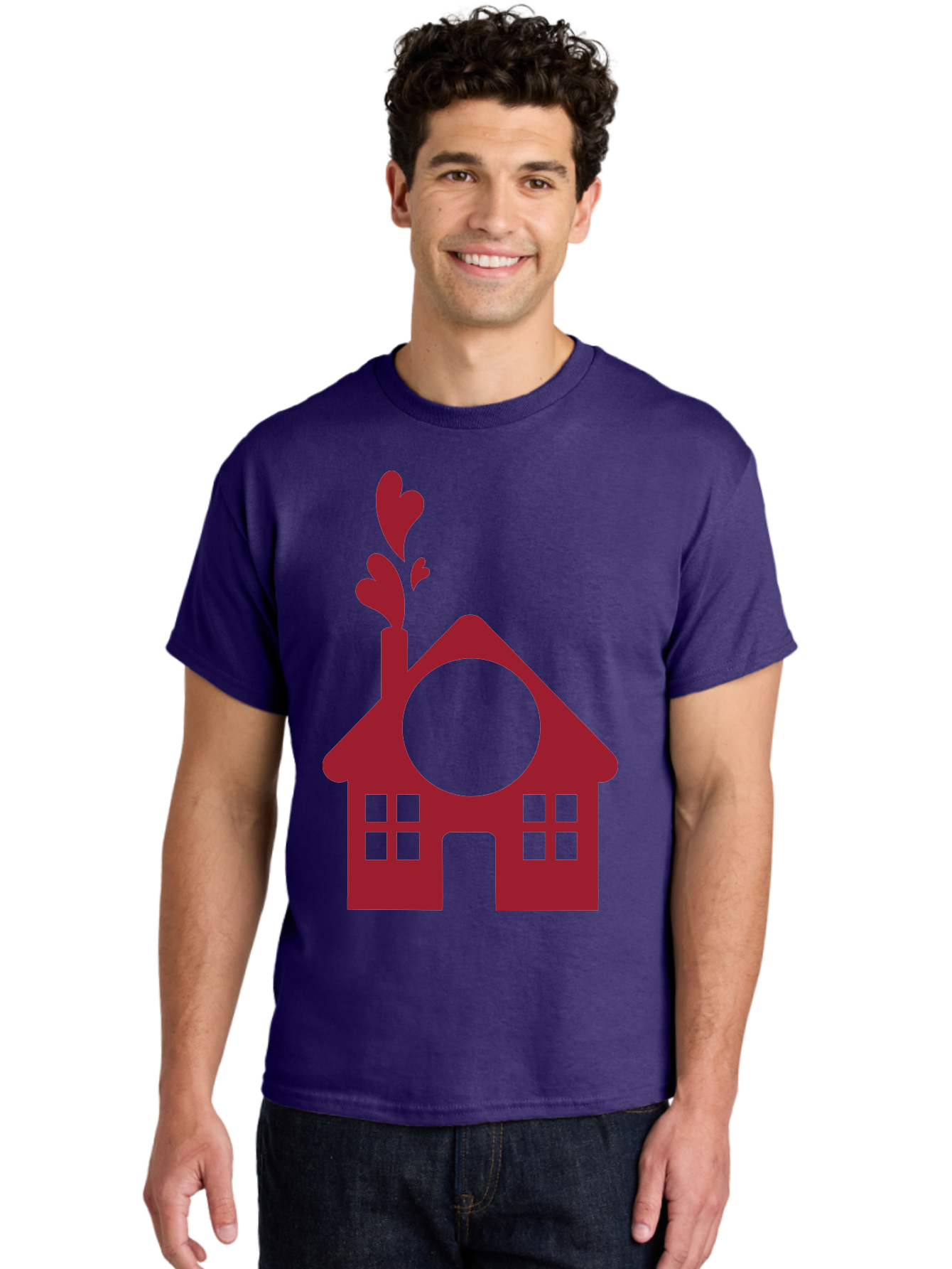 Love-Home Men'S Graphic Tee, 100% Cotton, Comfortable Casual Summer Wear, Machine Washable, Cozy Home, Red House, Heart Shaped Leaves, Chimney With Hearts, Simple Home Design, Modern House Illustration, Love Symbol, Heartwarming Home, Aac974 28