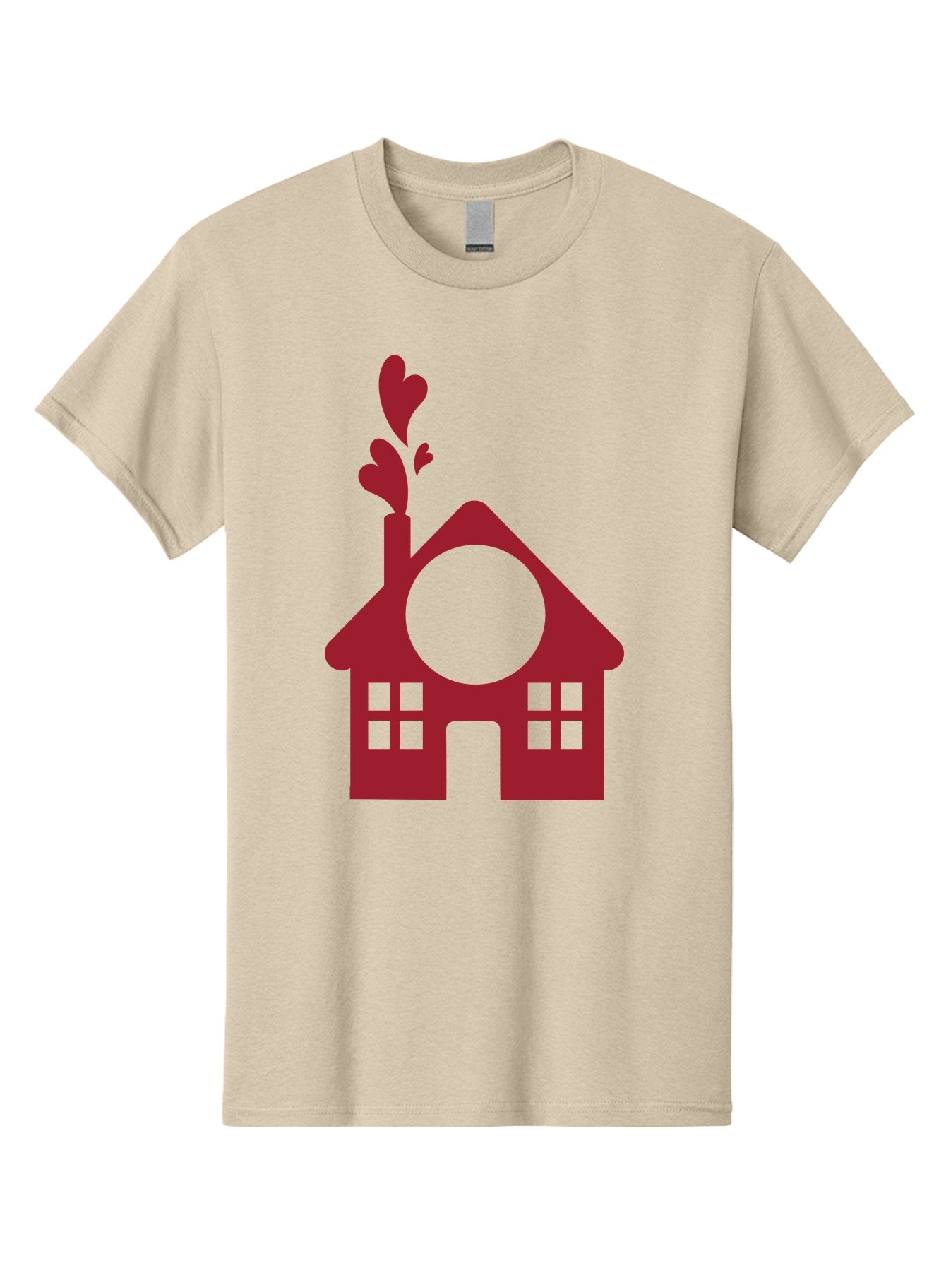 Love-Home Men'S Graphic Tee, 100% Cotton, Comfortable Casual Summer Wear, Machine Washable, Cozy Home, Red House, Heart Shaped Leaves, Chimney With Hearts, Simple Home Design, Modern House Illustration, Love Symbol, Heartwarming Home, Aac974 8