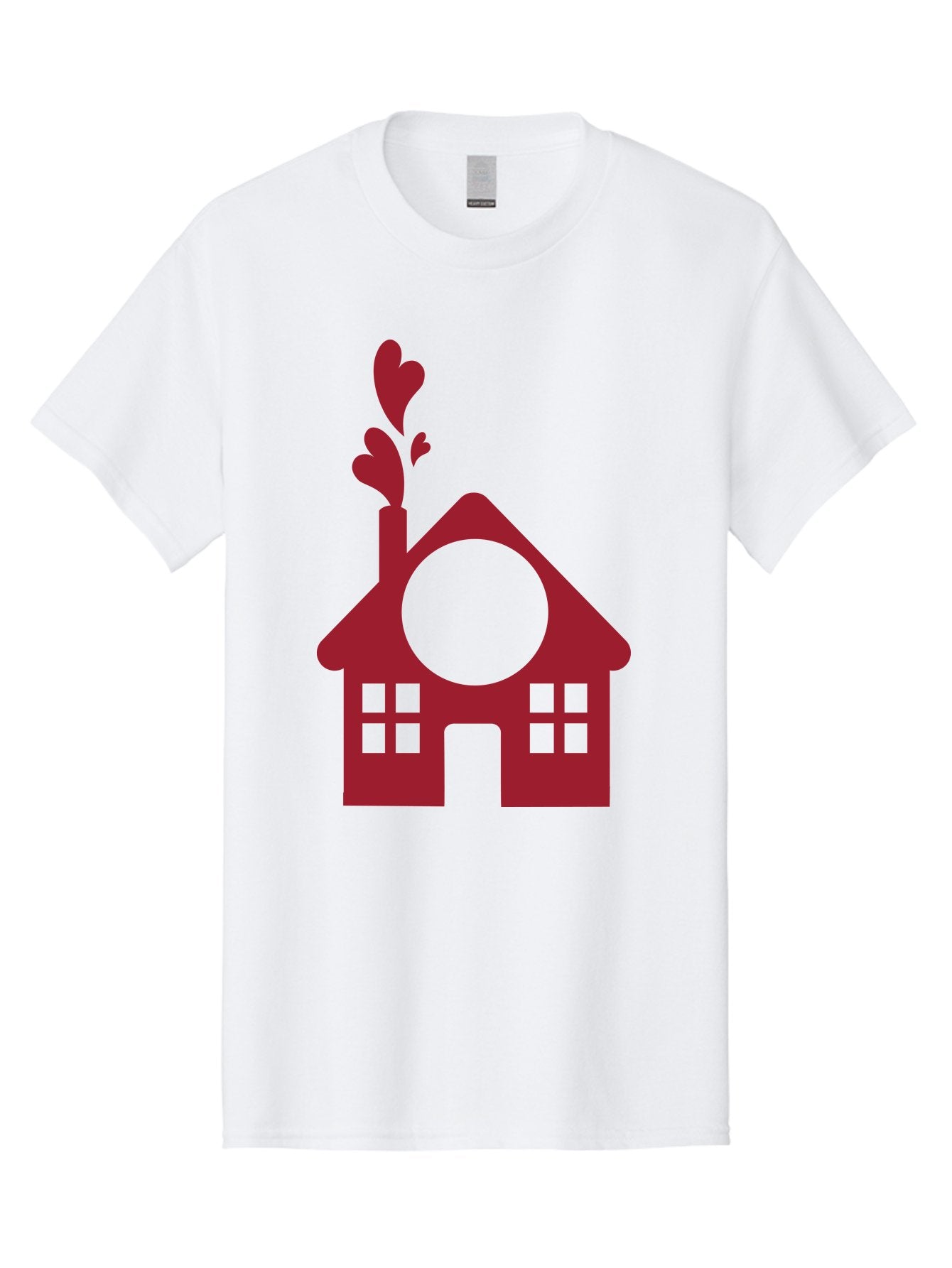 Love-Home Men'S Graphic Tee, 100% Cotton, Comfortable Casual Summer Wear, Machine Washable, Cozy Home, Red House, Heart Shaped Leaves, Chimney With Hearts, Simple Home Design, Modern House Illustration, Love Symbol, Heartwarming Home, Aac974 5