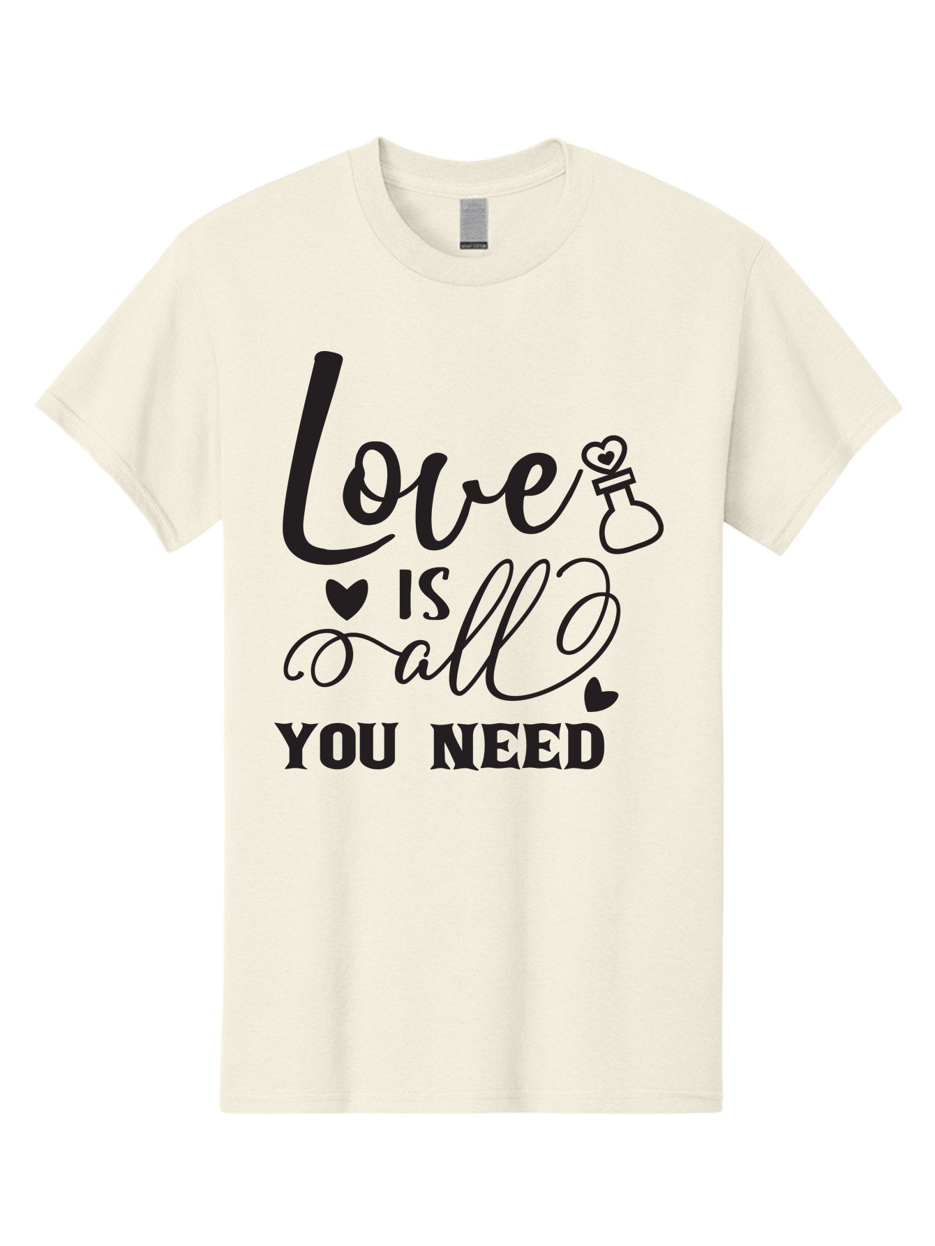 Love-Is-All-You-Need Men'S Graphic Tee, 100% Cotton, Comfortable Casual Summer Wear, Machine Washable, Love Quote, Inspirational Quote, Motivational Phrase, Heart Symbol, Love Potion, Romantic Message, Positive Affirmation, Aac975