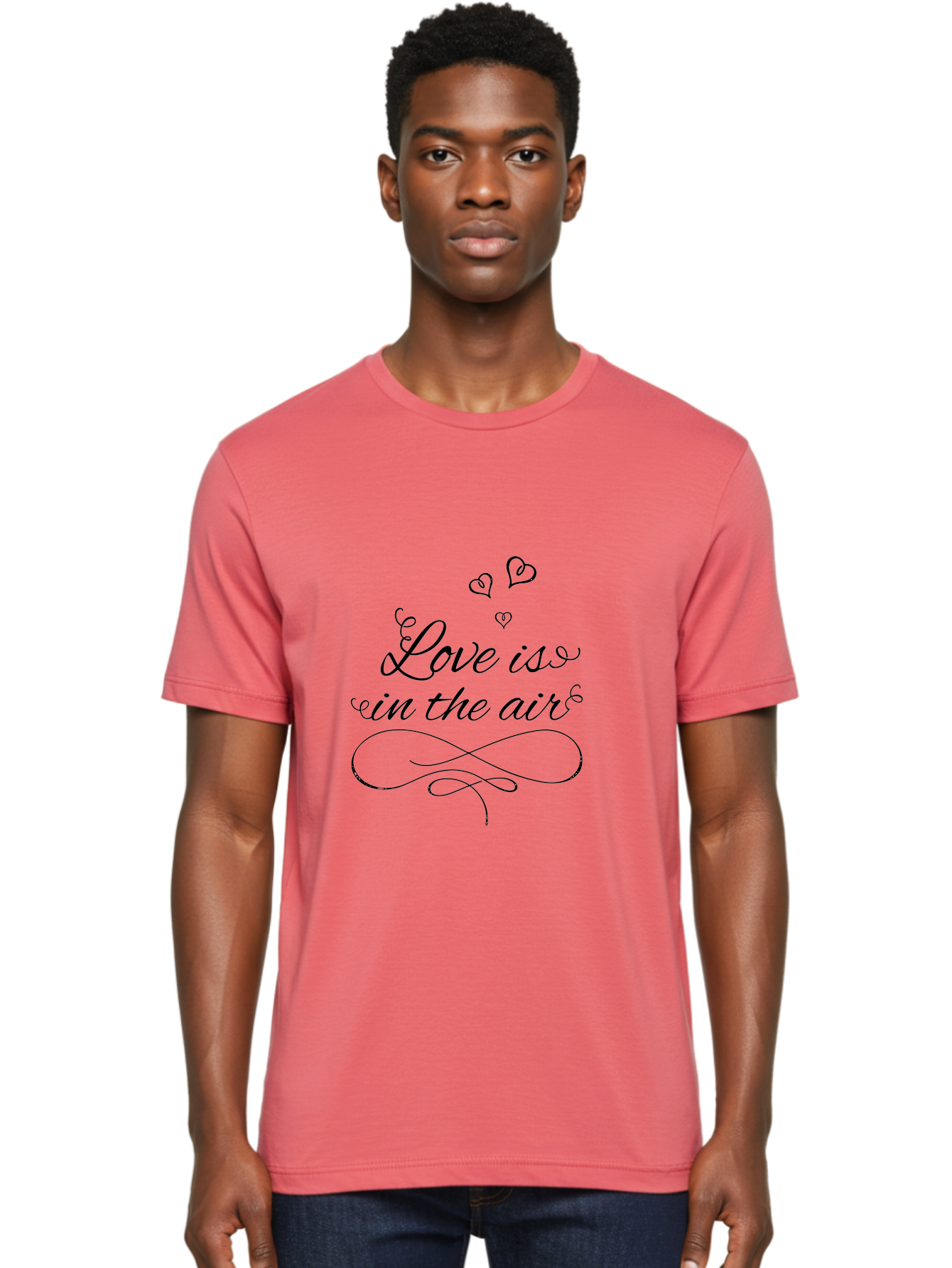 Love-Is-In-The-Air Men'S Graphic Tee, 100% Cotton, Comfortable Casual Summer Wear, Machine Washable, Love Is In The Air, Valentine'S Day Message, Romantic Quote, Calligraphy Style, Swirling Hearts, Whimsical Design, Elegant Typography, Aac976 30