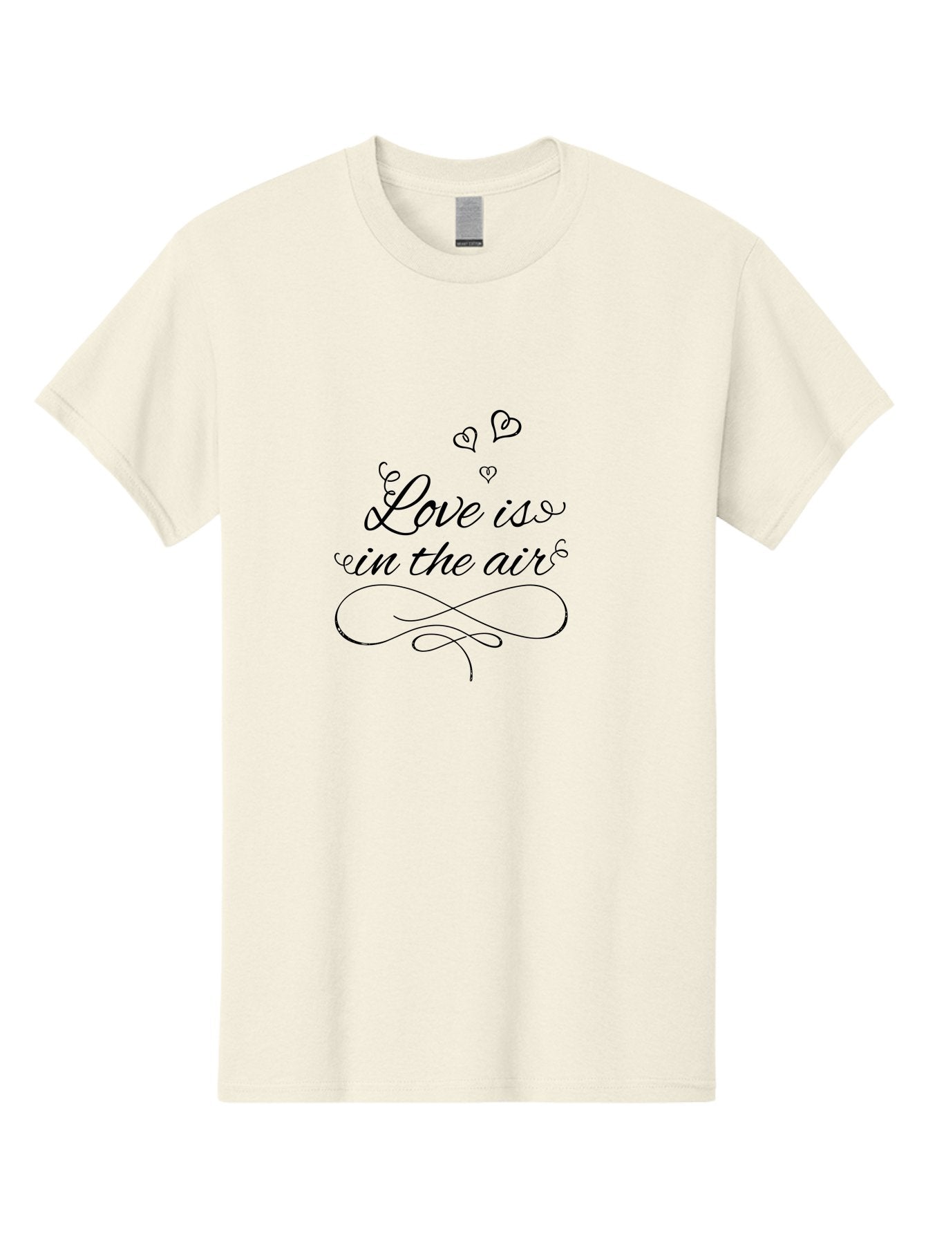 Love-Is-In-The-Air Men'S Graphic Tee, 100% Cotton, Comfortable Casual Summer Wear, Machine Washable, Love Is In The Air, Valentine'S Day Message, Romantic Quote, Calligraphy Style, Swirling Hearts, Whimsical Design, Elegant Typography, Aac976