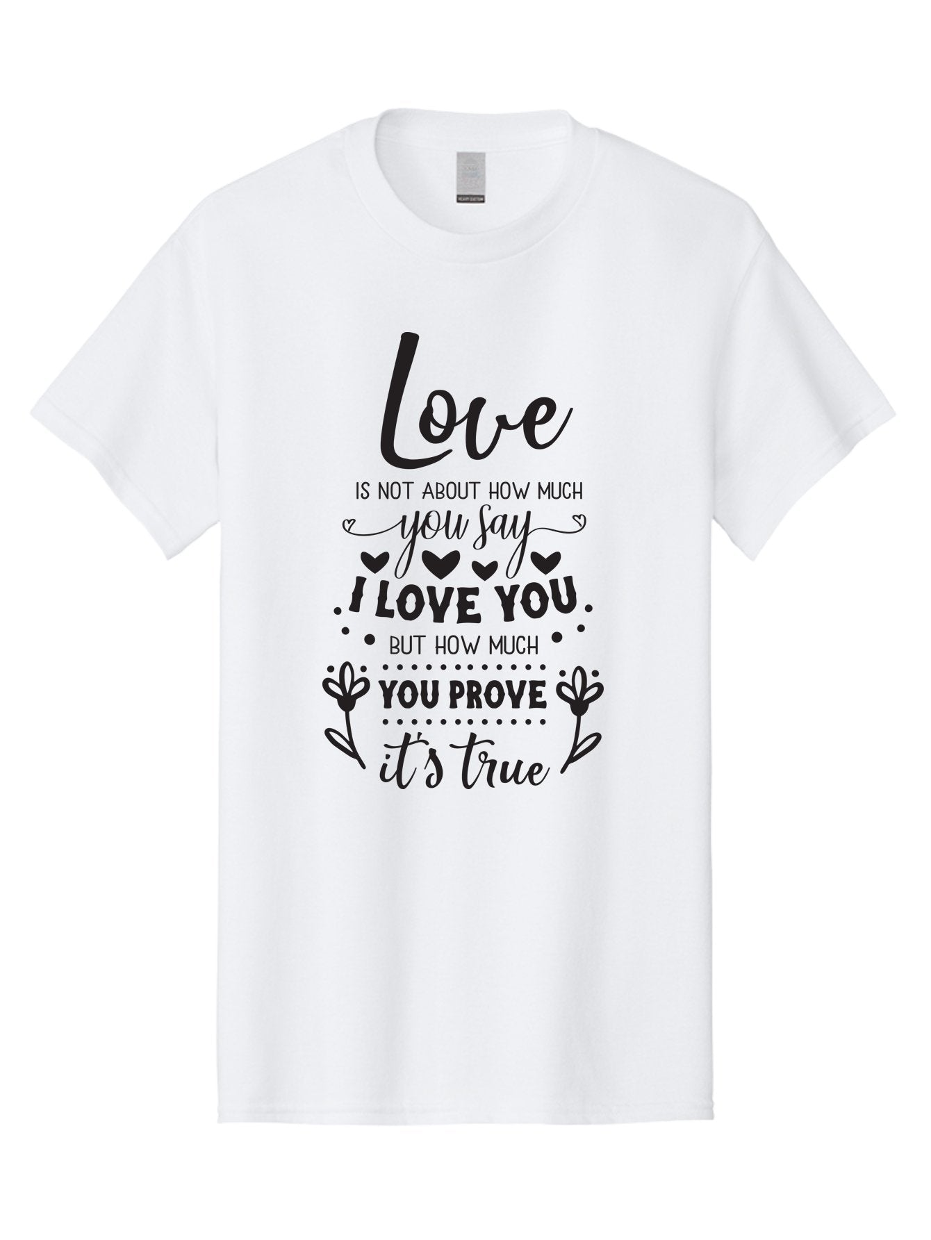 Love-Is-Not-About-How-Much-You-Say Men'S Graphic Tee, 100% Cotton, Comfortable Casual Summer Wear, Machine Washable, Love Quote, True Love, Relationship Goals, Romantic Quote, Heartfelt Message, I Love You, Prove Your Love, Love Is True Aac977