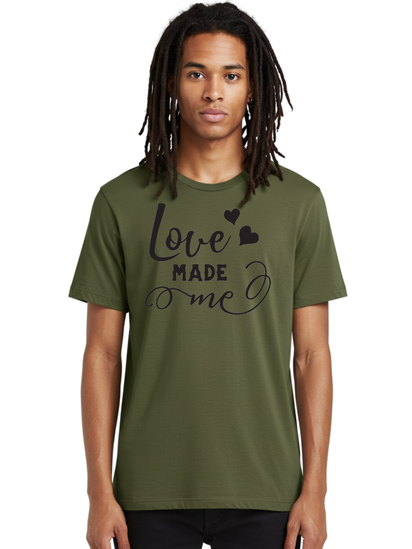 Love-Made-Me Men'S Graphic Tee, 100% Cotton, Comfortable Casual Summer Wear, Machine Washable, Love Quote, Heartwarming Phrase, Love Made Me, Inspirational Text, Black Text, Cursive Font, Heart Symbols, Love Message, Affectionate Words Aac979 18