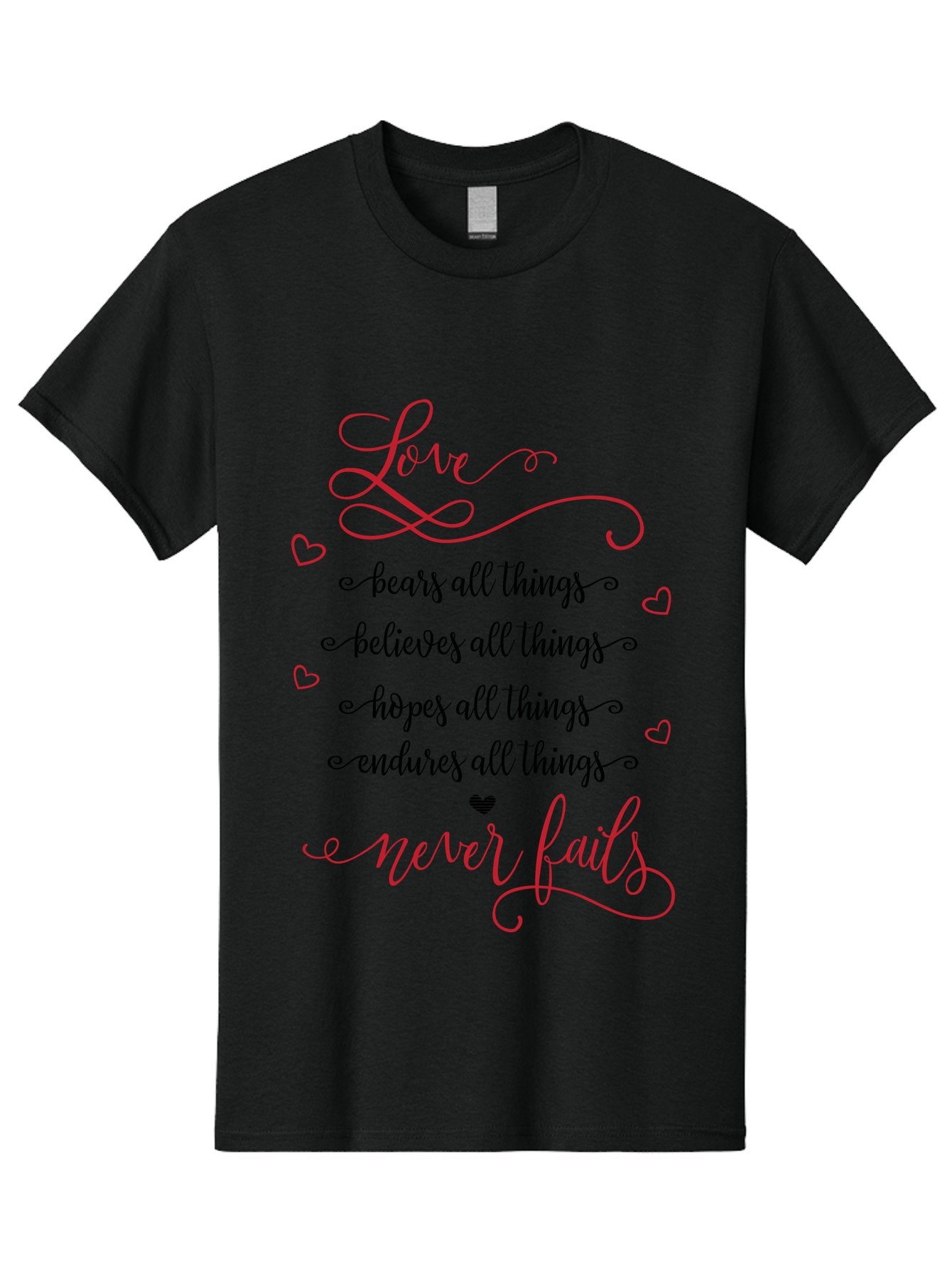 Love-Never-Fails Men'S Graphic Tee, 100% Cotton, Comfortable Casual Summer Wear, Machine Washable, Love Quote, Inspirational Quote, Positive Affirmation, Heartwarming Message, Faith, Hope, Charity, 1 Corinthians 13:8 Aac980