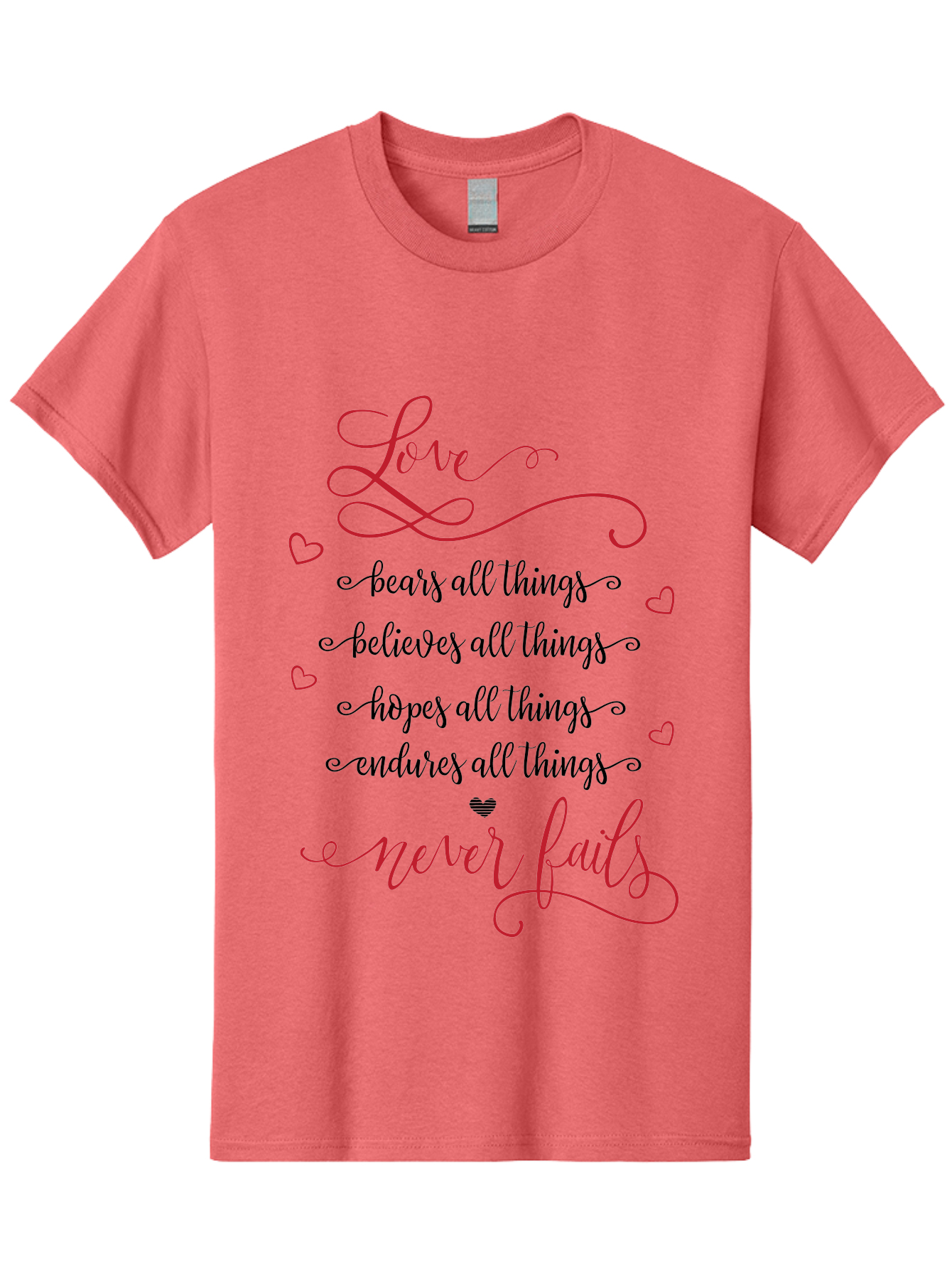 Love-Never-Fails Men'S Graphic Tee, 100% Cotton, Comfortable Casual Summer Wear, Machine Washable, Love Quote, Inspirational Quote, Positive Affirmation, Heartwarming Message, Faith, Hope, Charity, 1 Corinthians 13:8 Aac980 13