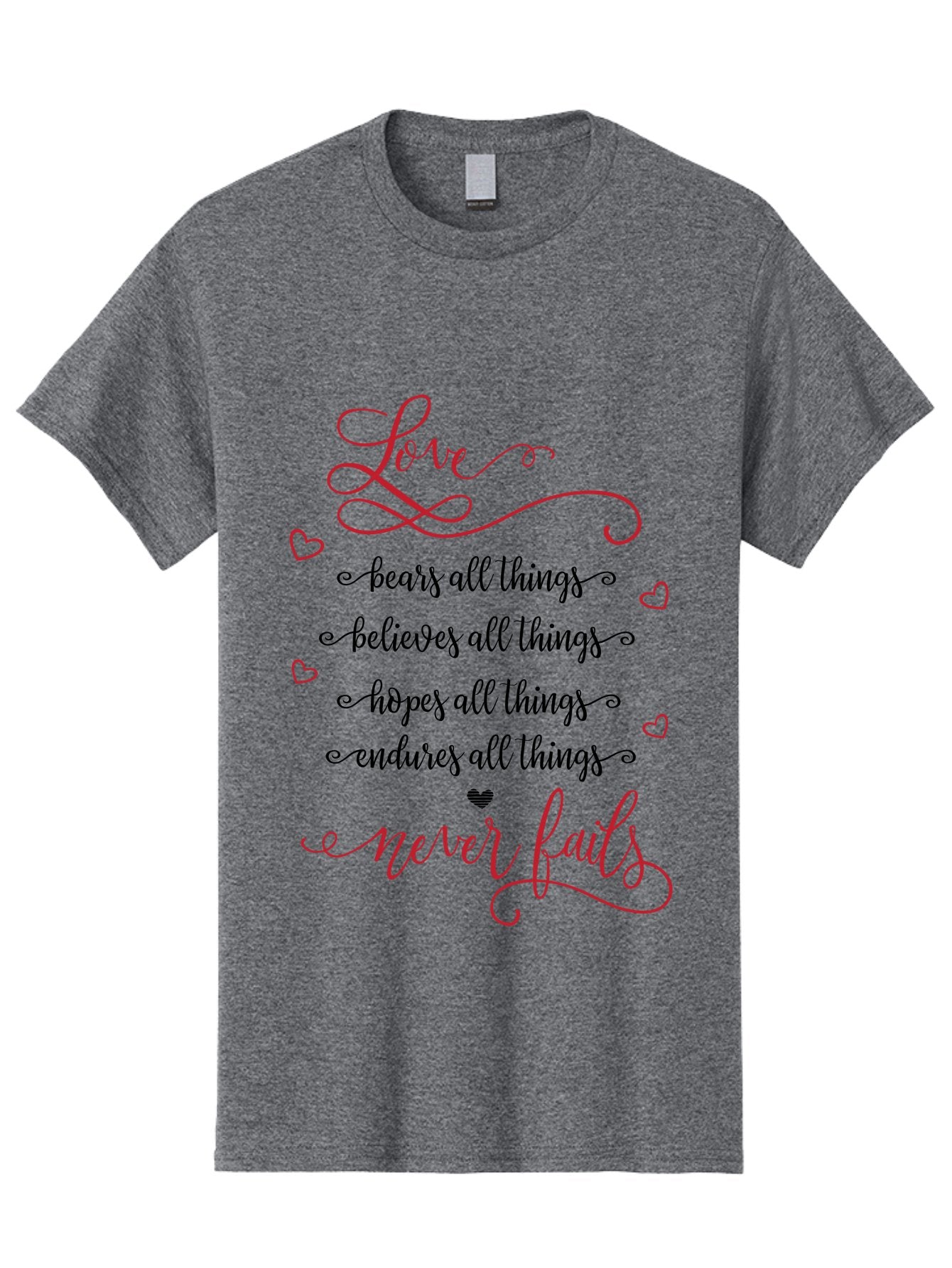 Love-Never-Fails Men'S Graphic Tee, 100% Cotton, Comfortable Casual Summer Wear, Machine Washable, Love Quote, Inspirational Quote, Positive Affirmation, Heartwarming Message, Faith, Hope, Charity, 1 Corinthians 13:8 Aac980 5