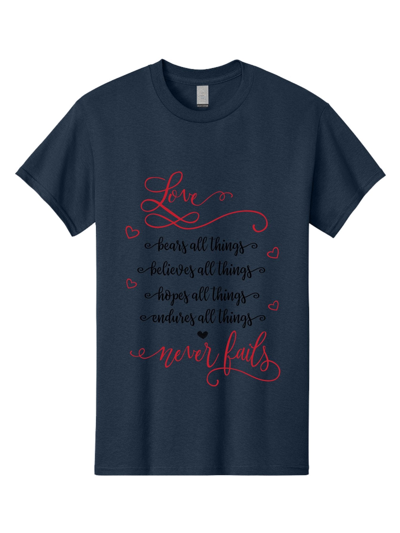 Love-Never-Fails Men'S Graphic Tee, 100% Cotton, Comfortable Casual Summer Wear, Machine Washable, Love Quote, Inspirational Quote, Positive Affirmation, Heartwarming Message, Faith, Hope, Charity, 1 Corinthians 13:8 Aac980 13