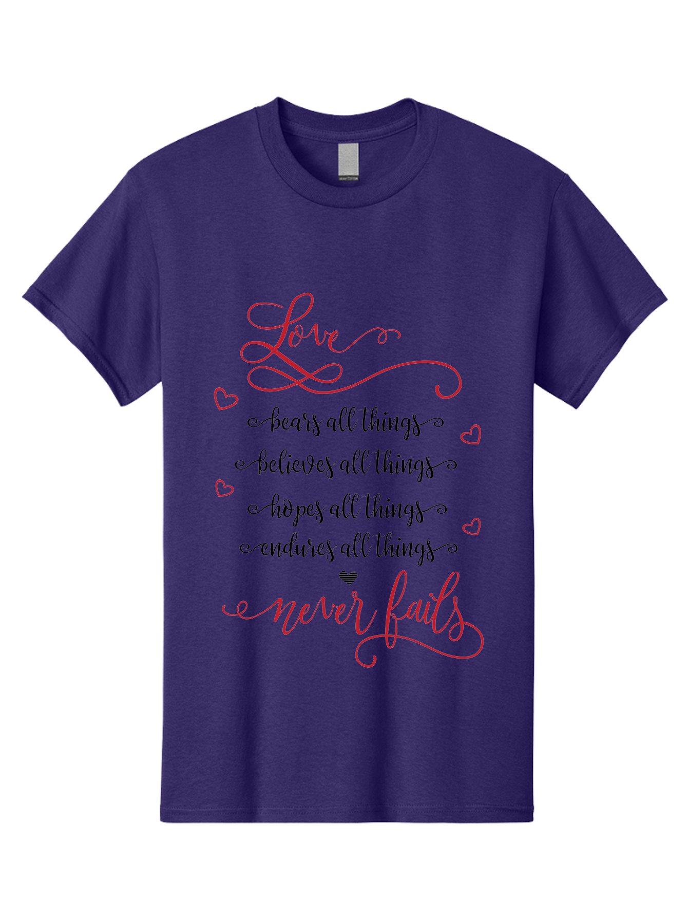 Love-Never-Fails Men'S Graphic Tee, 100% Cotton, Comfortable Casual Summer Wear, Machine Washable, Love Quote, Inspirational Quote, Positive Affirmation, Heartwarming Message, Faith, Hope, Charity, 1 Corinthians 13:8 Aac980
