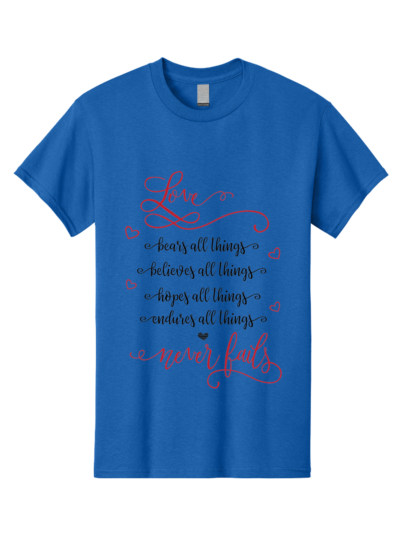 Love-Never-Fails Men'S Graphic Tee, 100% Cotton, Comfortable Casual Summer Wear, Machine Washable, Love Quote, Inspirational Quote, Positive Affirmation, Heartwarming Message, Faith, Hope, Charity, 1 Corinthians 13:8 Aac980 9