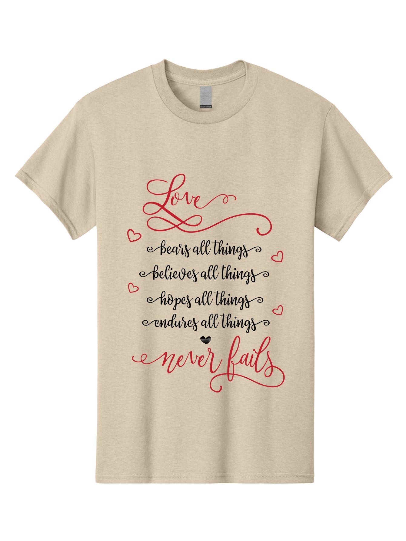 Love-Never-Fails Men'S Graphic Tee, 100% Cotton, Comfortable Casual Summer Wear, Machine Washable, Love Quote, Inspirational Quote, Positive Affirmation, Heartwarming Message, Faith, Hope, Charity, 1 Corinthians 13:8 Aac980 14