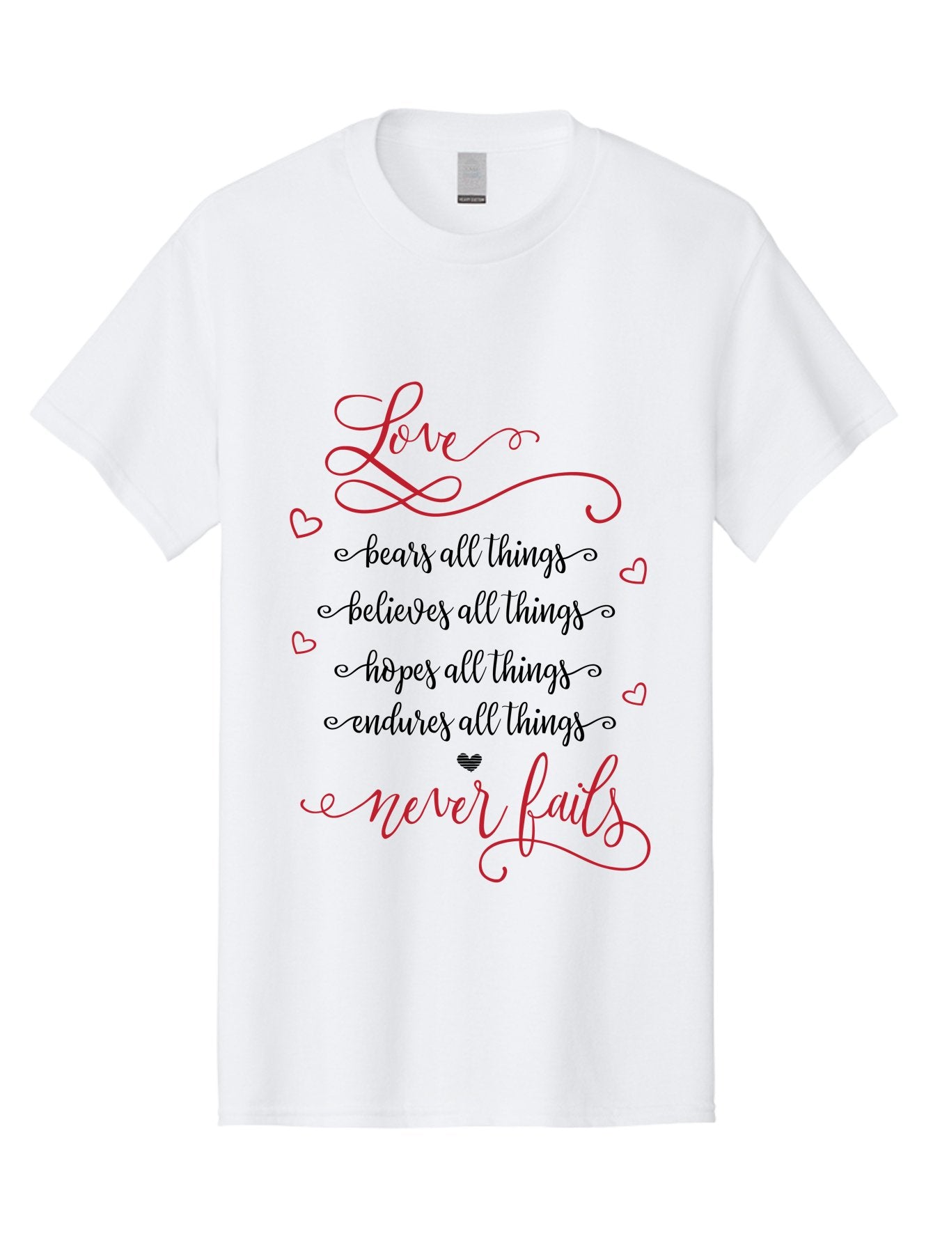 Love-Never-Fails Men'S Graphic Tee, 100% Cotton, Comfortable Casual Summer Wear, Machine Washable, Love Quote, Inspirational Quote, Positive Affirmation, Heartwarming Message, Faith, Hope, Charity, 1 Corinthians 13:8 Aac980 10