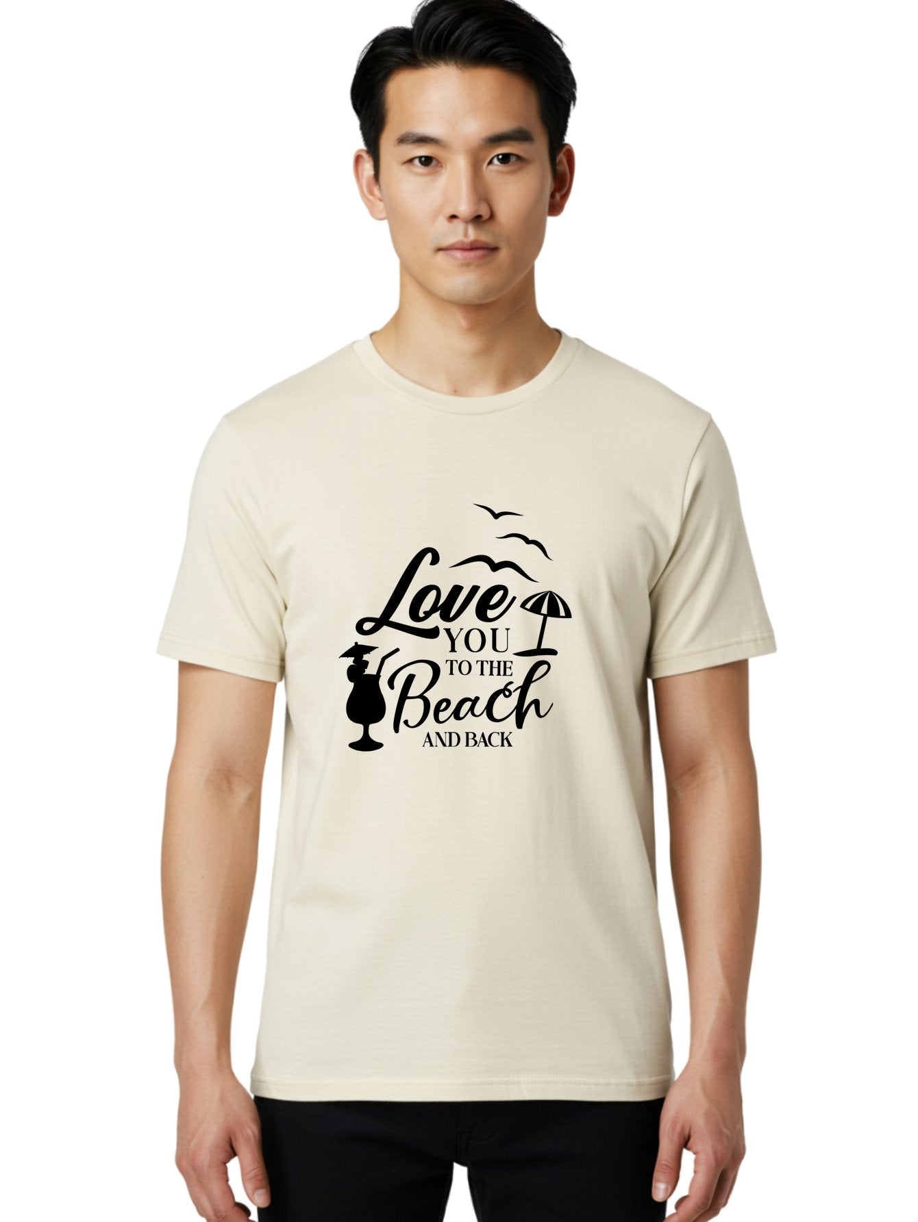 Love-You-To-The-Beach-And-Back Men'S Graphic Tee, 100% Cotton, Comfortable Casual Summer Wear, Machine Washable, Beach Love Quote, Seaside Charm, Coastal Vibes, Summer Romance, Tropical Getaway, Ocean Breeze, Birds Flying, Aac981 29