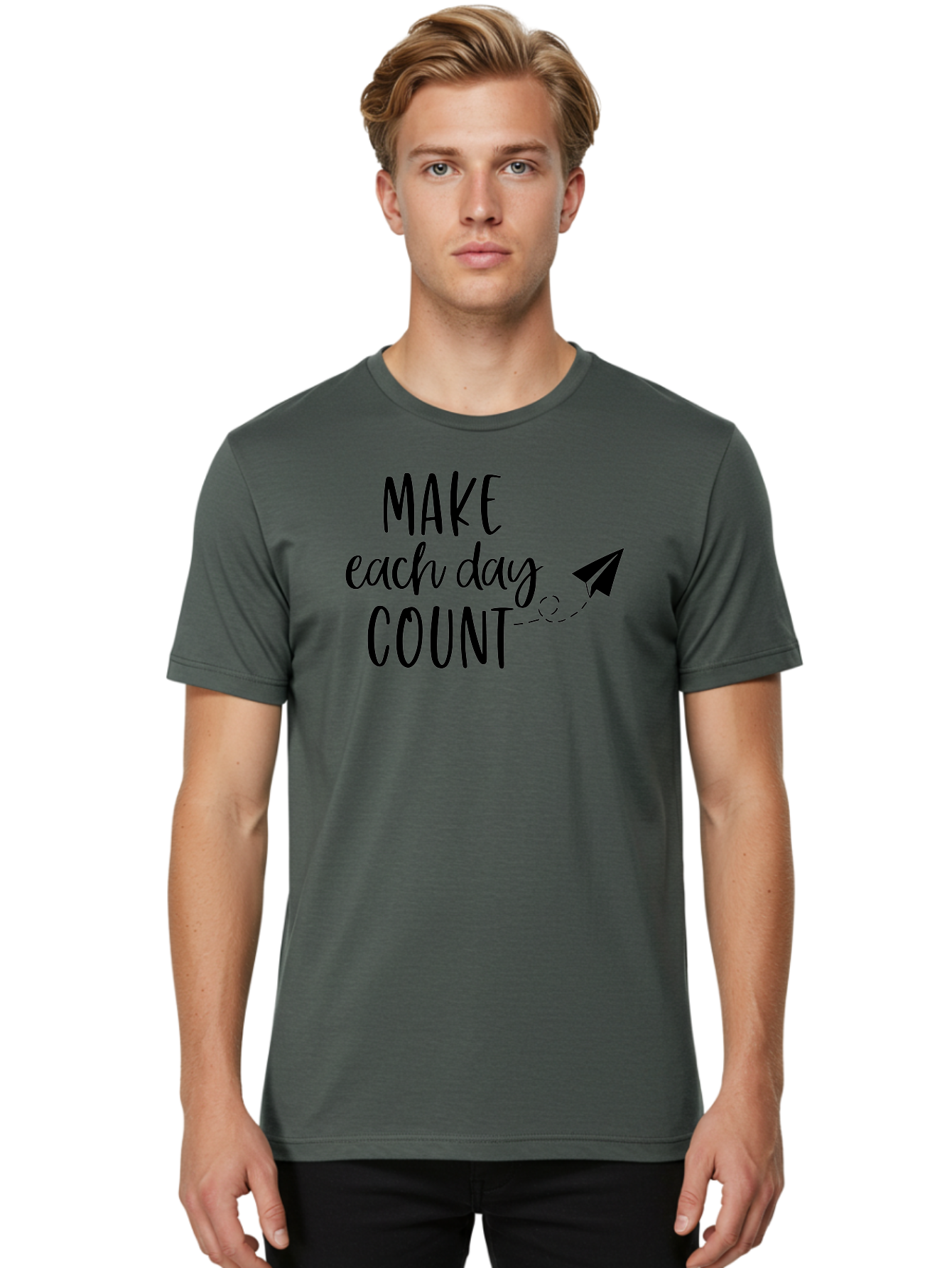 Make-Each-Day-Count Men'S Graphic Tee, 100% Cotton, Comfortable Casual Summer Wear, Machine Washable, Motivational Quote, Inspirational Message, Daily Motivation, Make Each Day Count, Positivity, Paper Airplane, Motivational Art, Goal Setting, Aac987 10