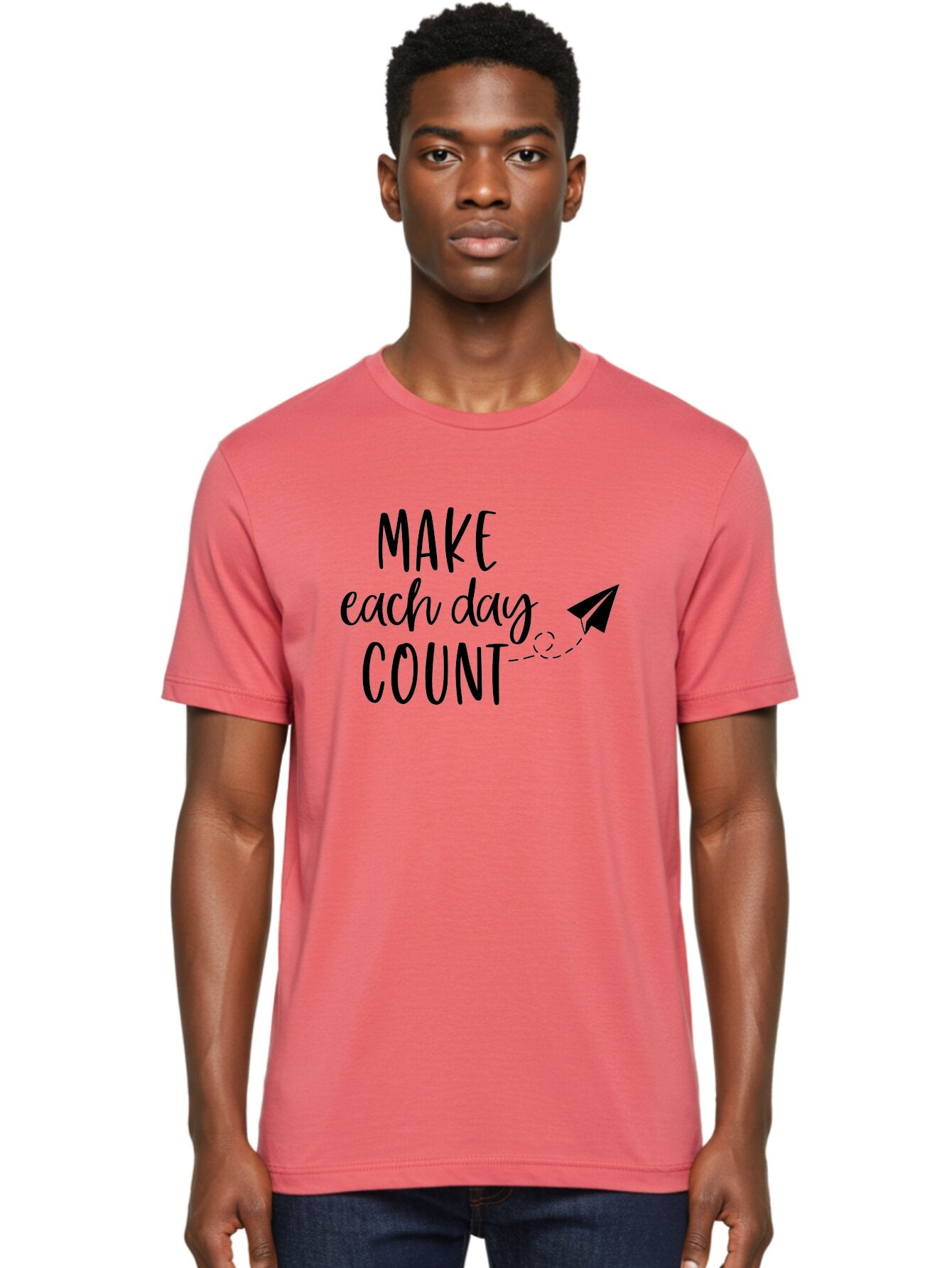 Make-Each-Day-Count Men'S Graphic Tee, 100% Cotton, Comfortable Casual Summer Wear, Machine Washable, Motivational Quote, Inspirational Message, Daily Motivation, Make Each Day Count, Positivity, Paper Airplane, Motivational Art, Goal Setting, Aac987 27