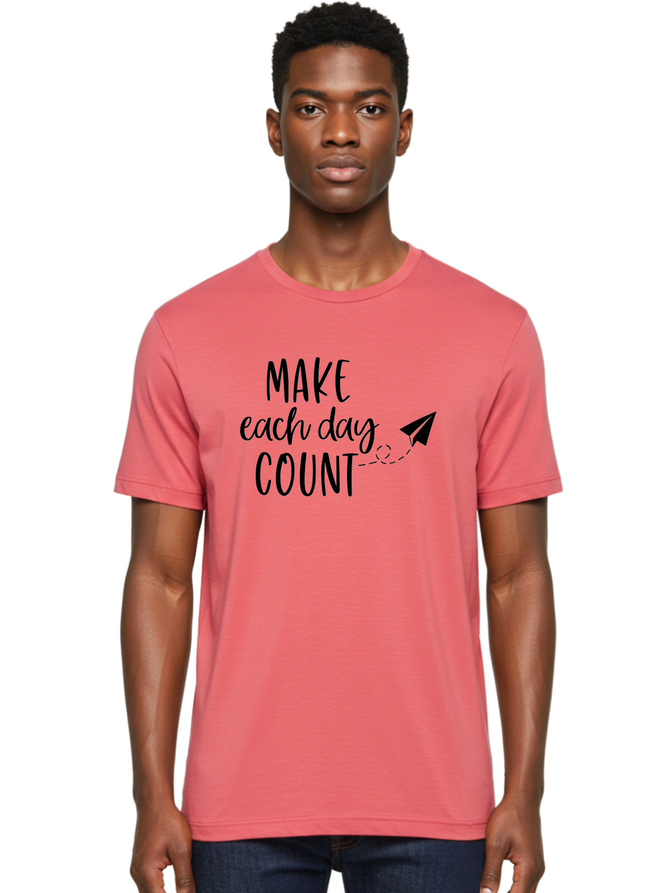 Make-Each-Day-Count Men'S Graphic Tee, 100% Cotton, Comfortable Casual Summer Wear, Machine Washable, Motivational Quote, Inspirational Message, Daily Motivation, Make Each Day Count, Positivity, Paper Airplane, Motivational Art, Goal Setting, Aac987 8