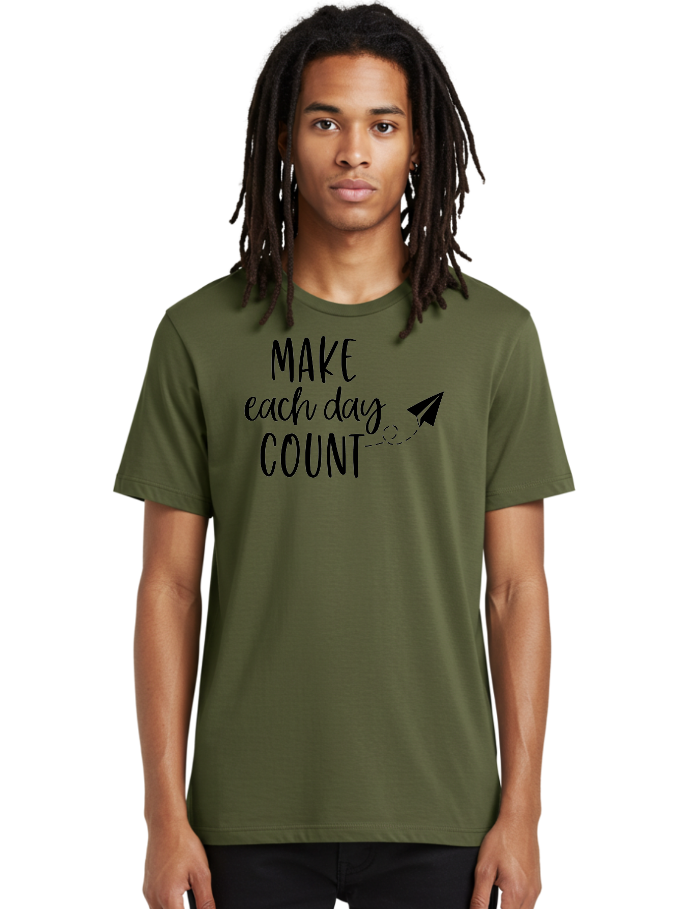 Make-Each-Day-Count Men'S Graphic Tee, 100% Cotton, Comfortable Casual Summer Wear, Machine Washable, Motivational Quote, Inspirational Message, Daily Motivation, Make Each Day Count, Positivity, Paper Airplane, Motivational Art, Goal Setting, Aac987 18