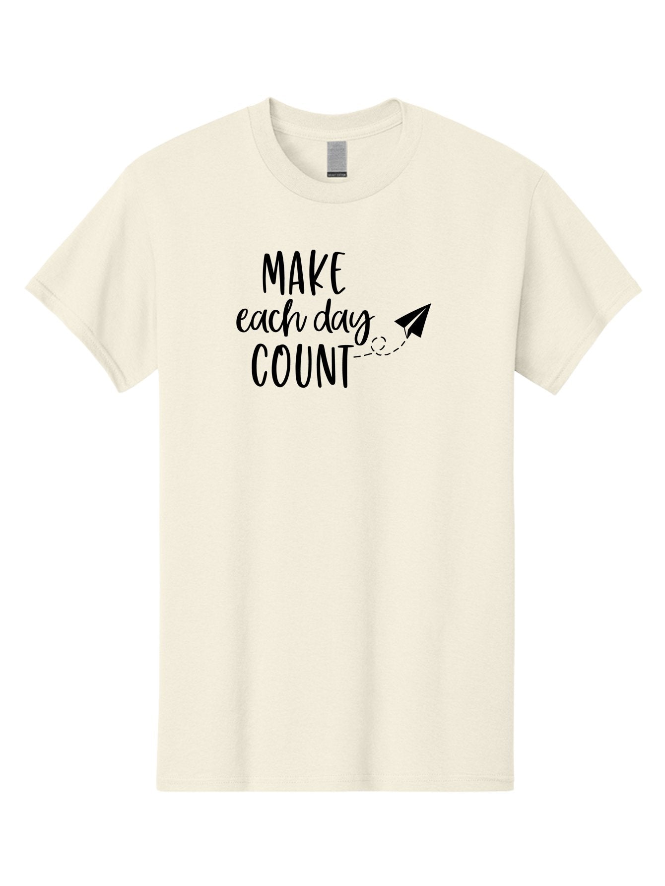 Make-Each-Day-Count Men'S Graphic Tee, 100% Cotton, Comfortable Casual Summer Wear, Machine Washable, Motivational Quote, Inspirational Message, Daily Motivation, Make Each Day Count, Positivity, Paper Airplane, Motivational Art, Goal Setting, Aac987