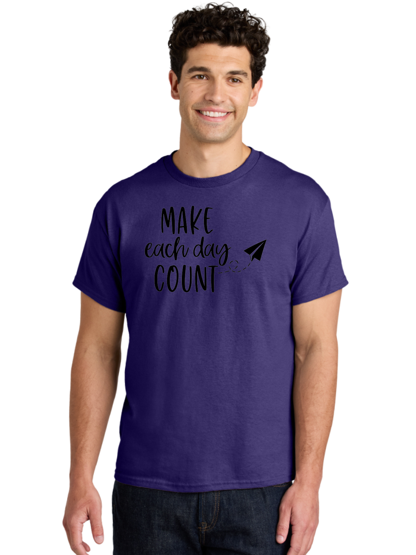 Make-Each-Day-Count Men'S Graphic Tee, 100% Cotton, Comfortable Casual Summer Wear, Machine Washable, Motivational Quote, Inspirational Message, Daily Motivation, Make Each Day Count, Positivity, Paper Airplane, Motivational Art, Goal Setting, Aac987 6