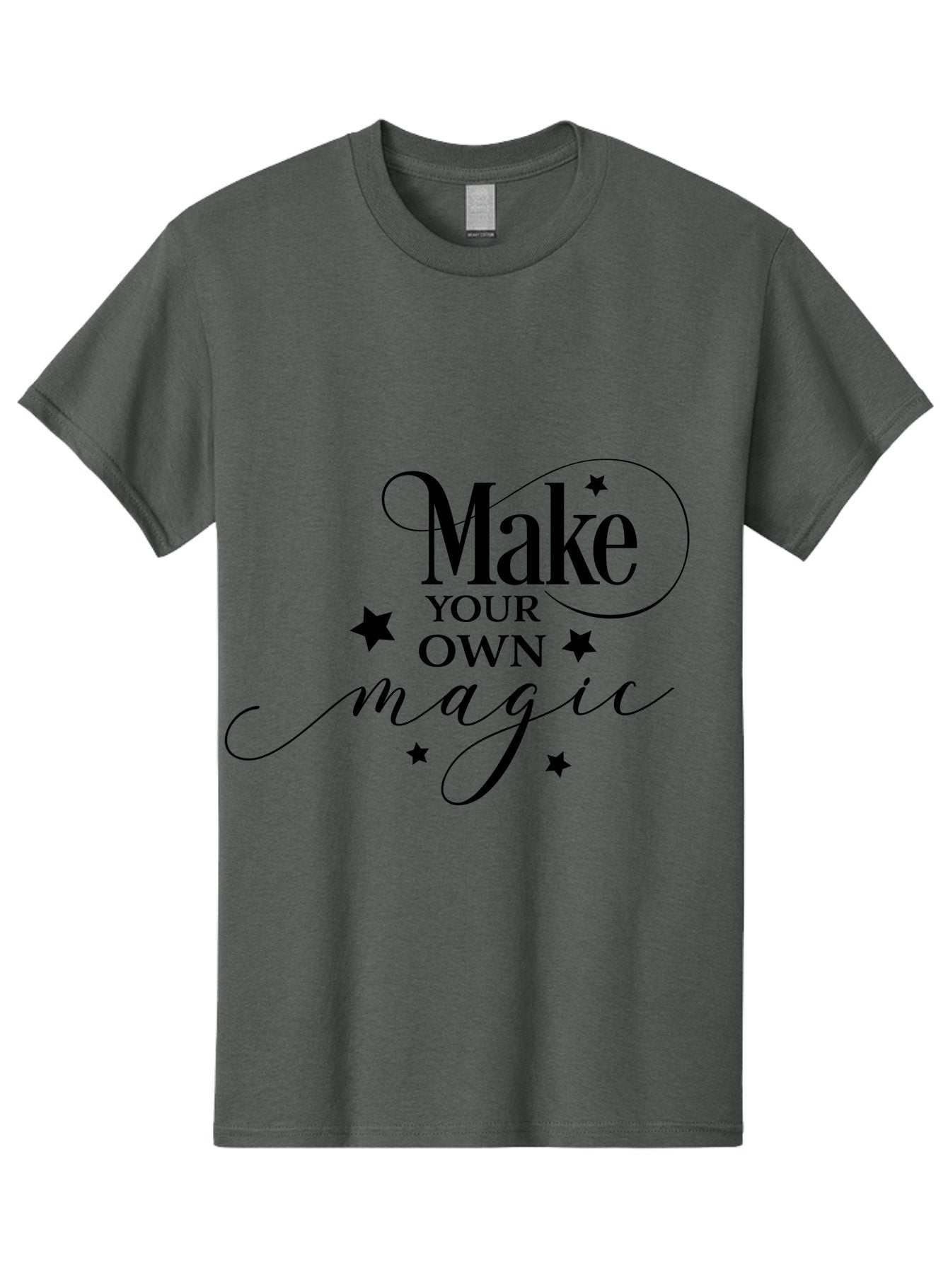 Make-Your-Own-Magic Men'S Graphic Tee, 100% Cotton, Comfortable Casual Summer Wear, Machine Washable, Inspirational Quote, Motivational Phrase, Magic Spell, Stars Decoration, Typography Art, Positive Vibes, Empowerment Message, Mystical Charm Aac988 7