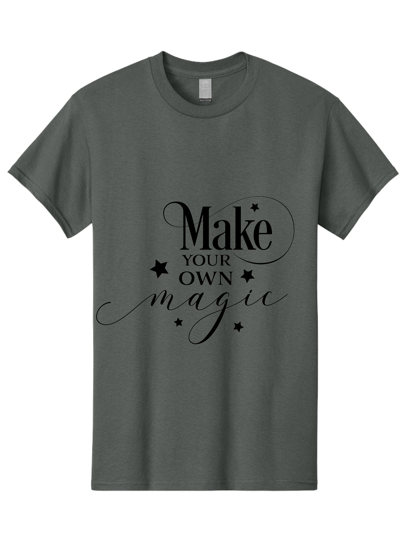 Make-Your-Own-Magic Men'S Graphic Tee, 100% Cotton, Comfortable Casual Summer Wear, Machine Washable, Inspirational Quote, Motivational Phrase, Magic Spell, Stars Decoration, Typography Art, Positive Vibes, Empowerment Message, Mystical Charm Aac988 25